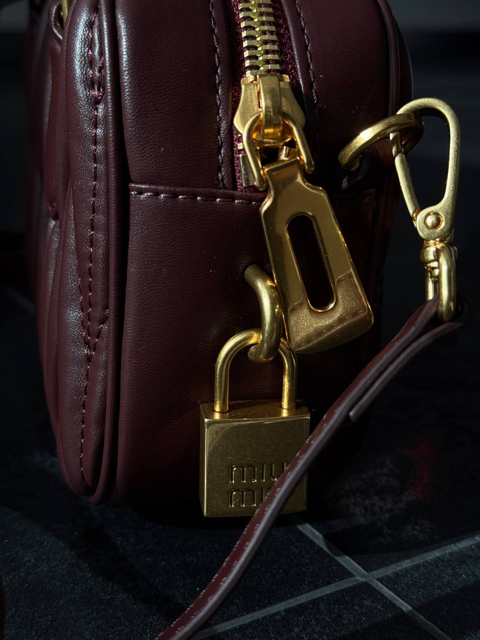 Miu Miu Arcadie Matelassé Nappa Leather Bag Burgundy - 9