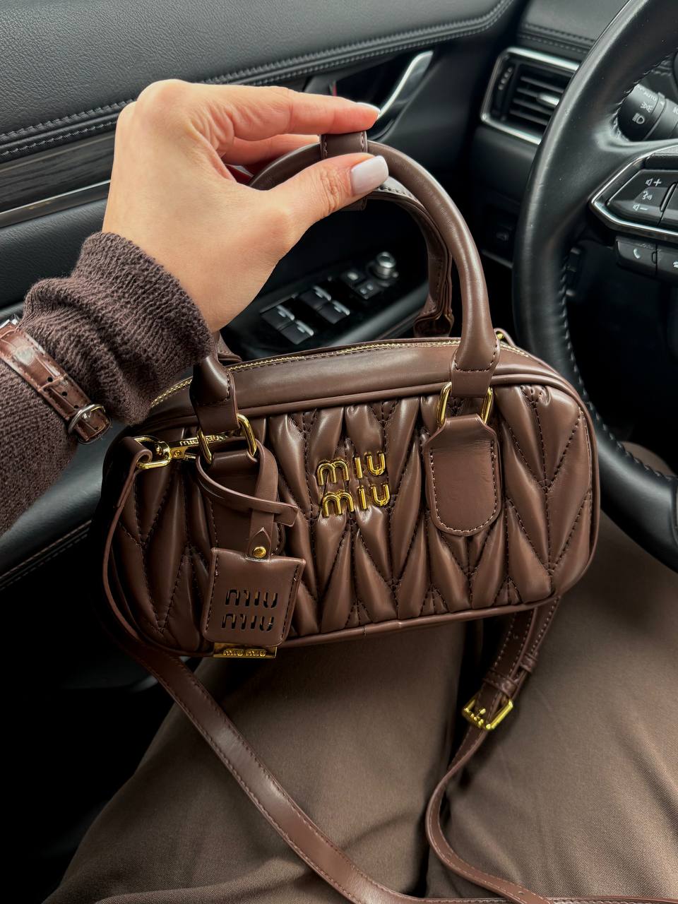 Miu Miu Arcadie Matelassé Nappa Leather Bag Chocolate - 5
