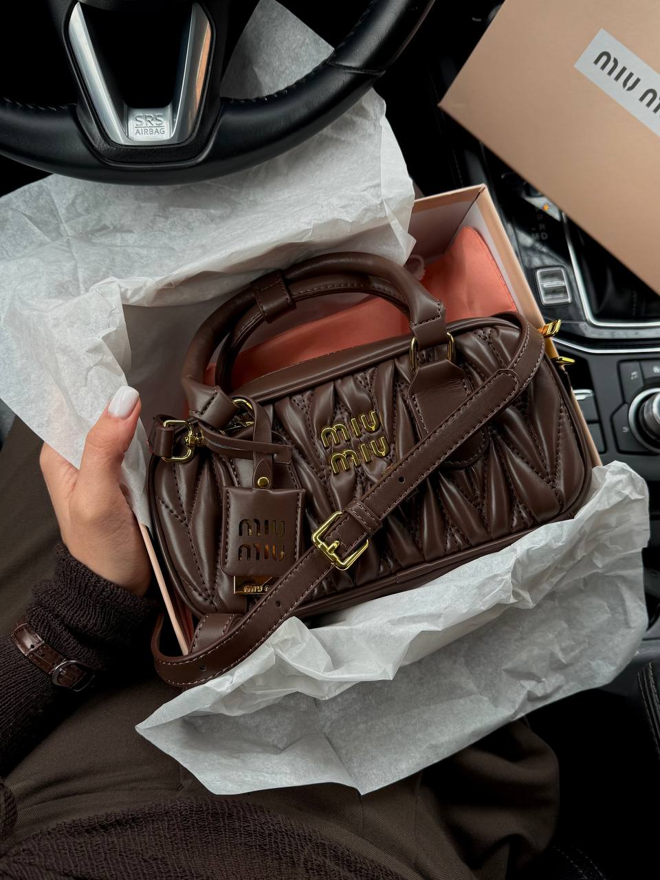 Miu Miu Arcadie Matelassé Nappa Leather Bag Chocolate - 7