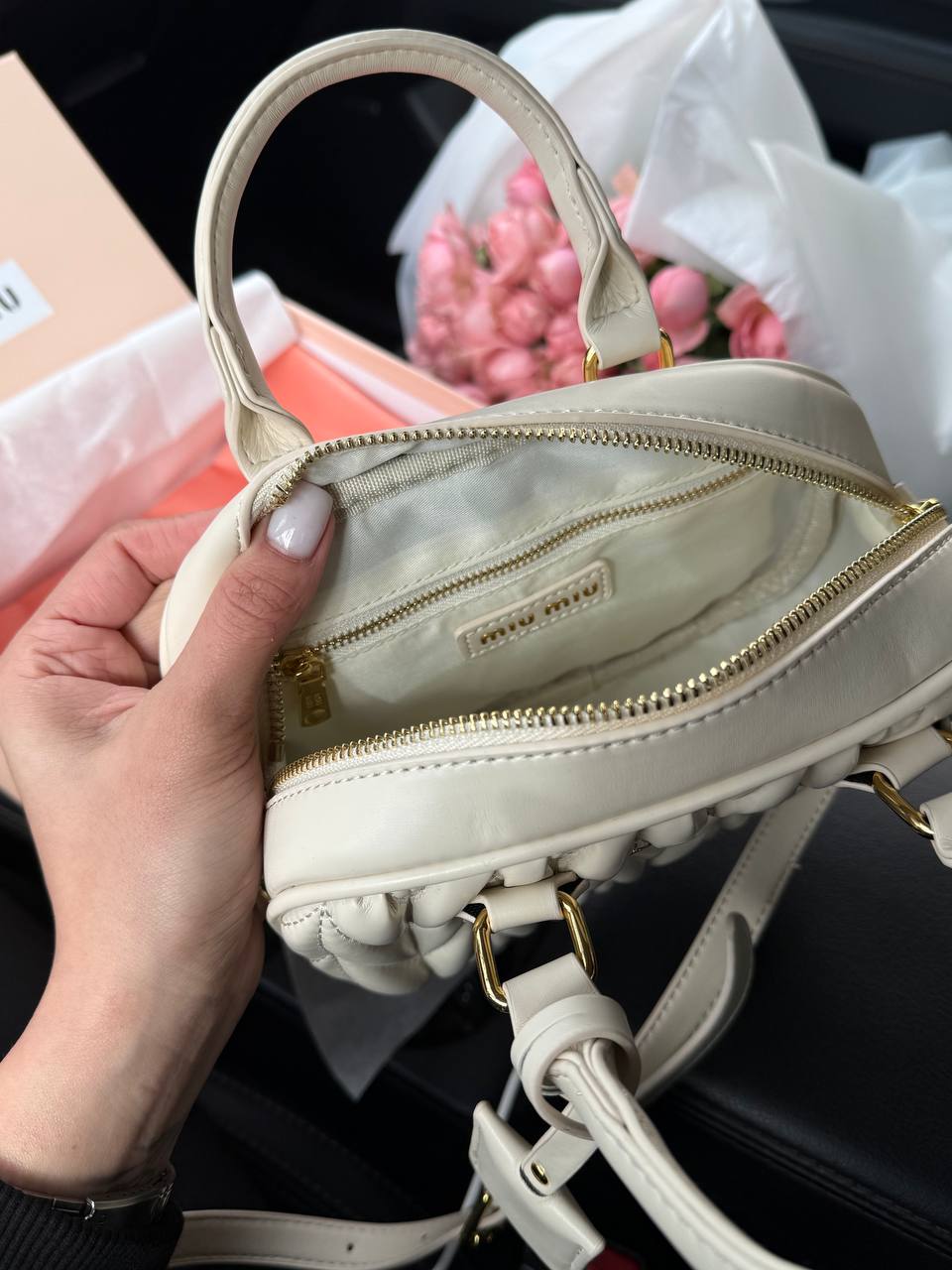 Miu Miu Arcadie Matelassé Nappa Leather Bag Cream - 10