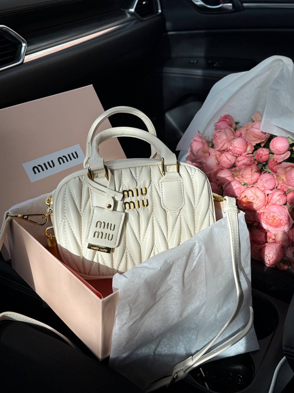 Miu Miu Arcadie Matelassé Nappa Leather Bag Cream - 2