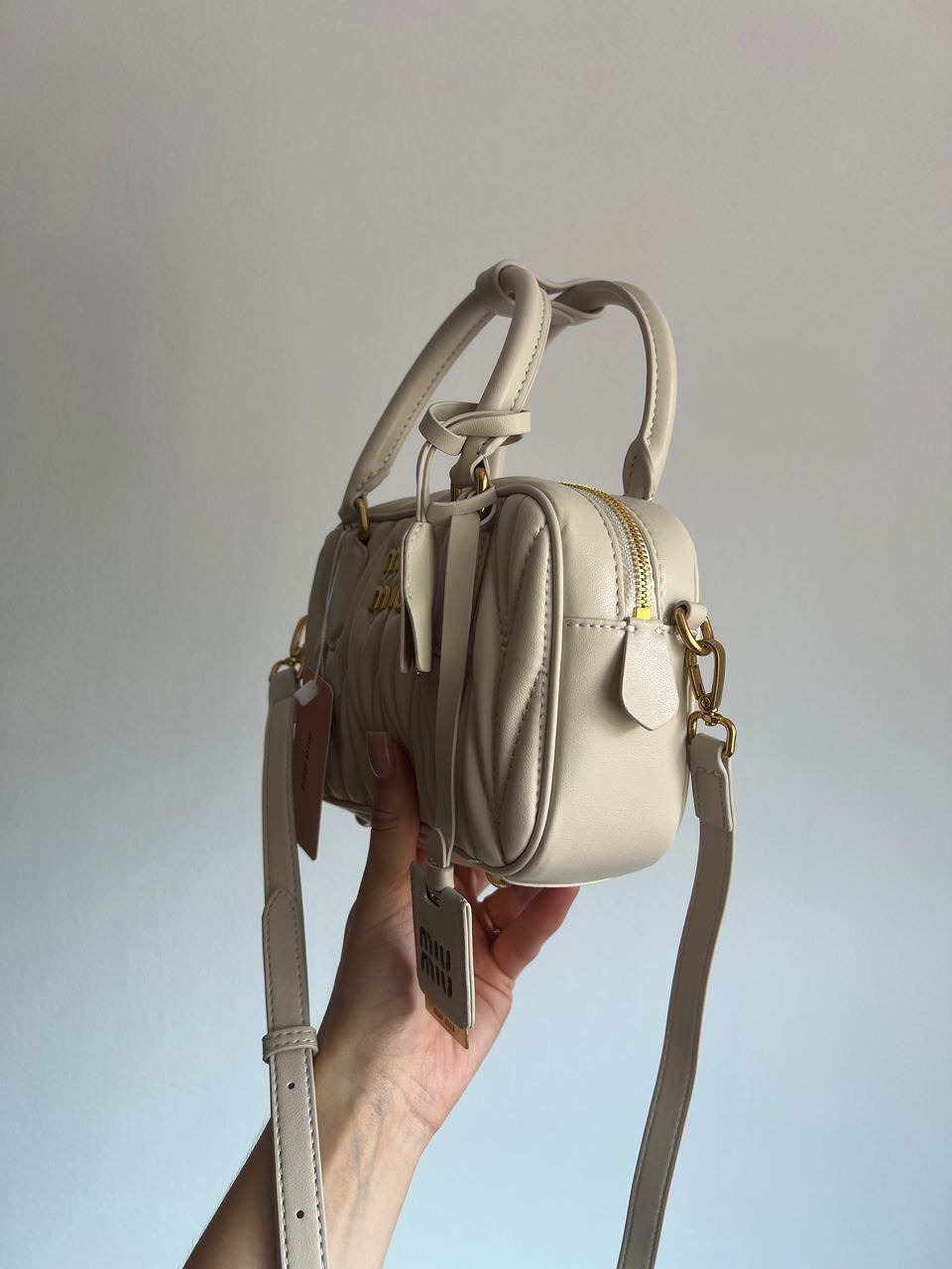 Miu Miu Arcadie Matelass? Nappa Leather Bag Cream - 5