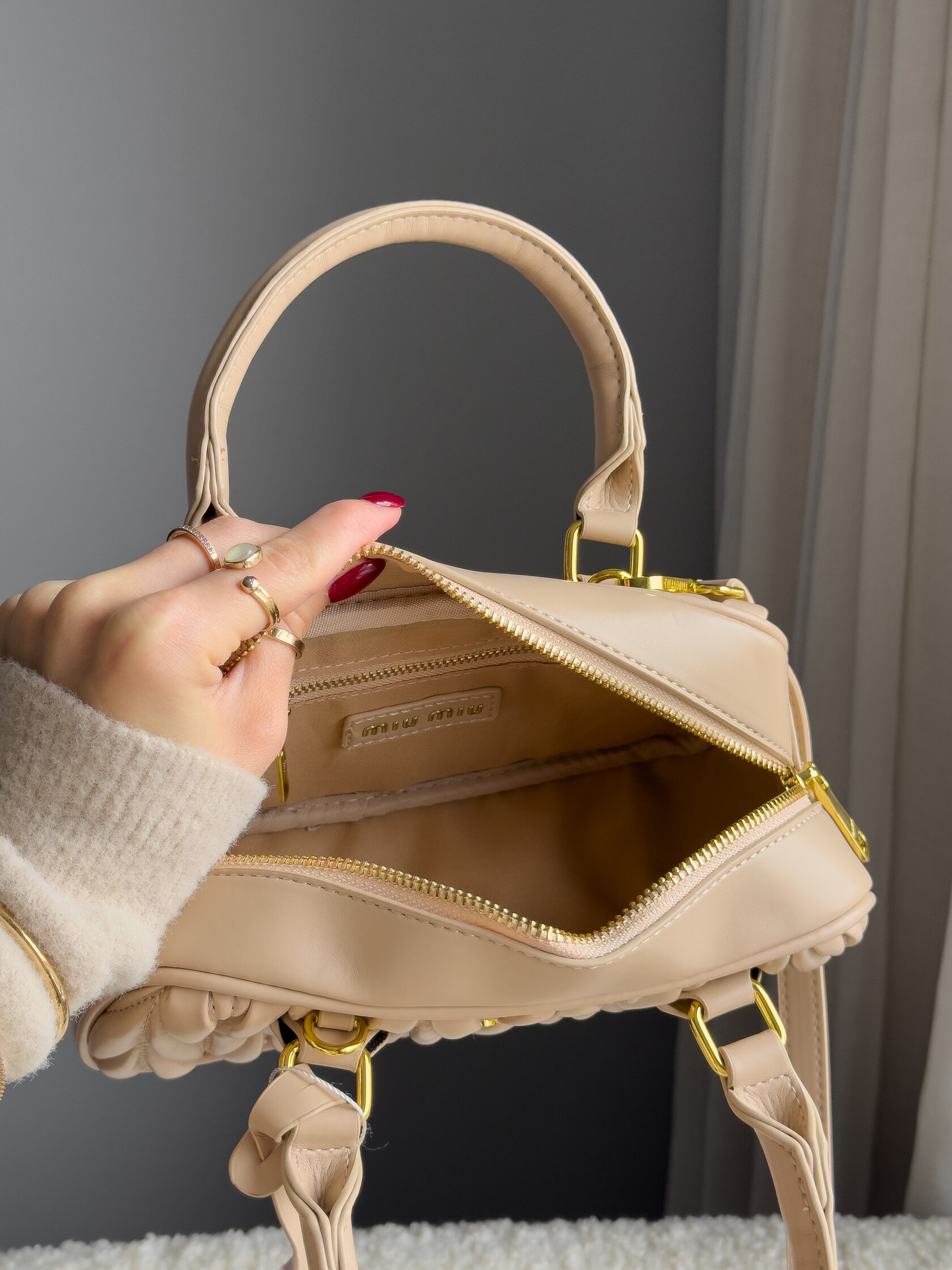 Miu Miu Arcadie Matelasse Mini Nappa Leather Bag Beige - 10