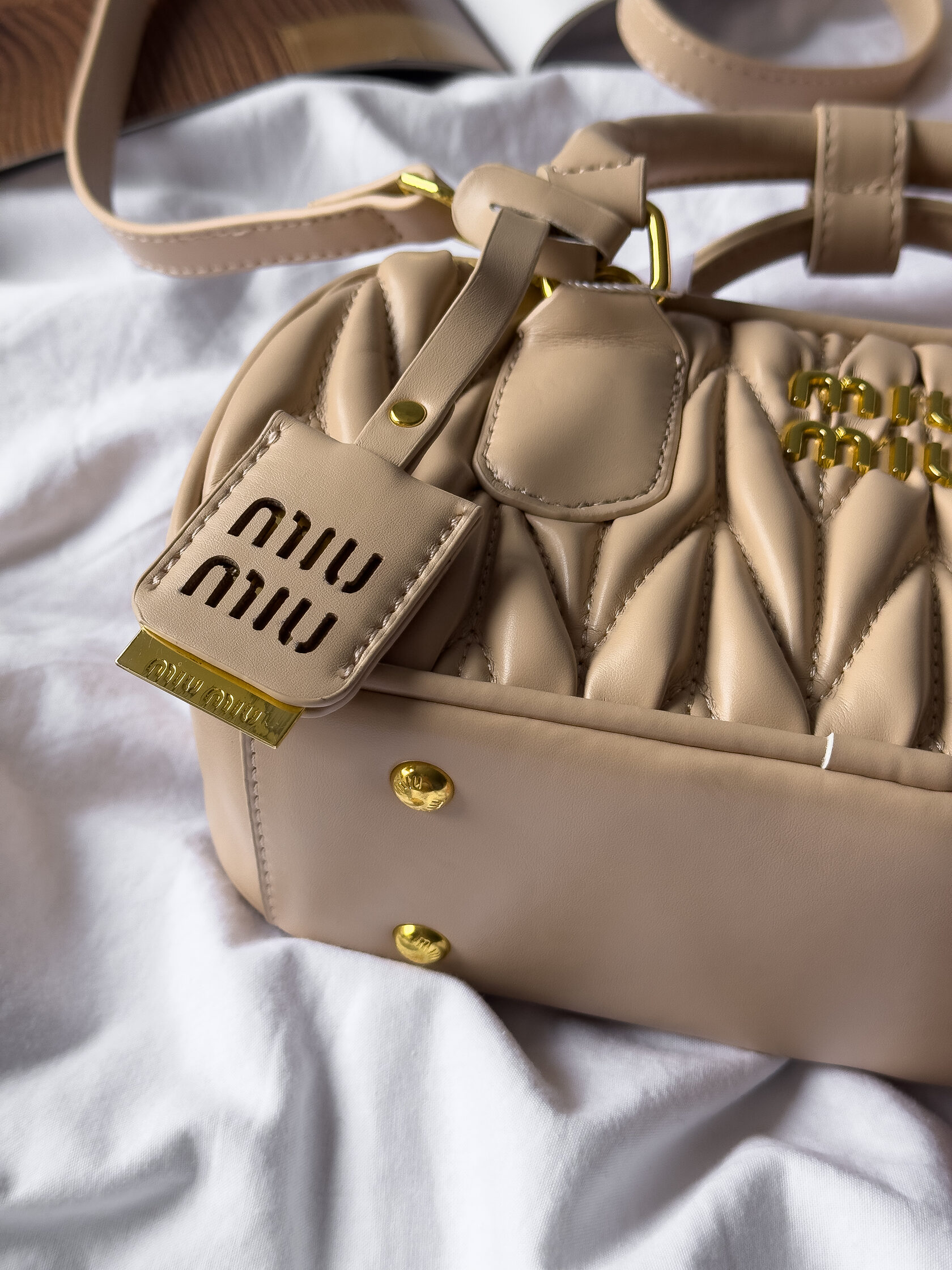Miu Miu Arcadie Matelasse Mini Nappa Leather Bag Beige - 7