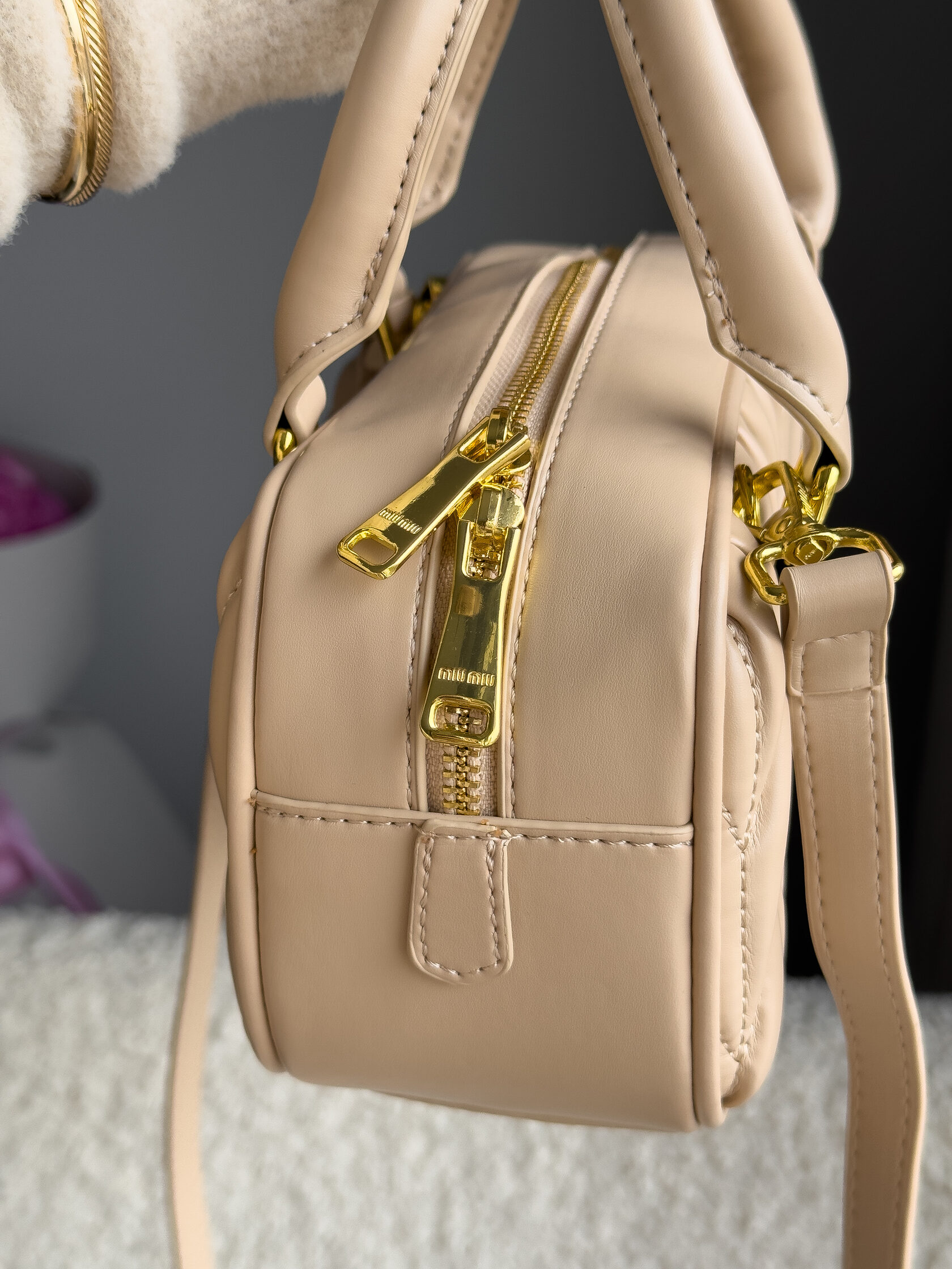 Miu Miu Arcadie Matelasse Mini Nappa Leather Bag Beige - 8