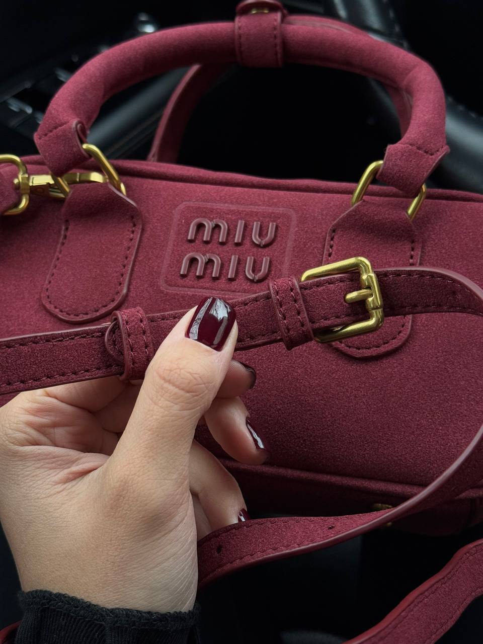 Miu Miu Arcadie Suede Bag Burgundy - 5