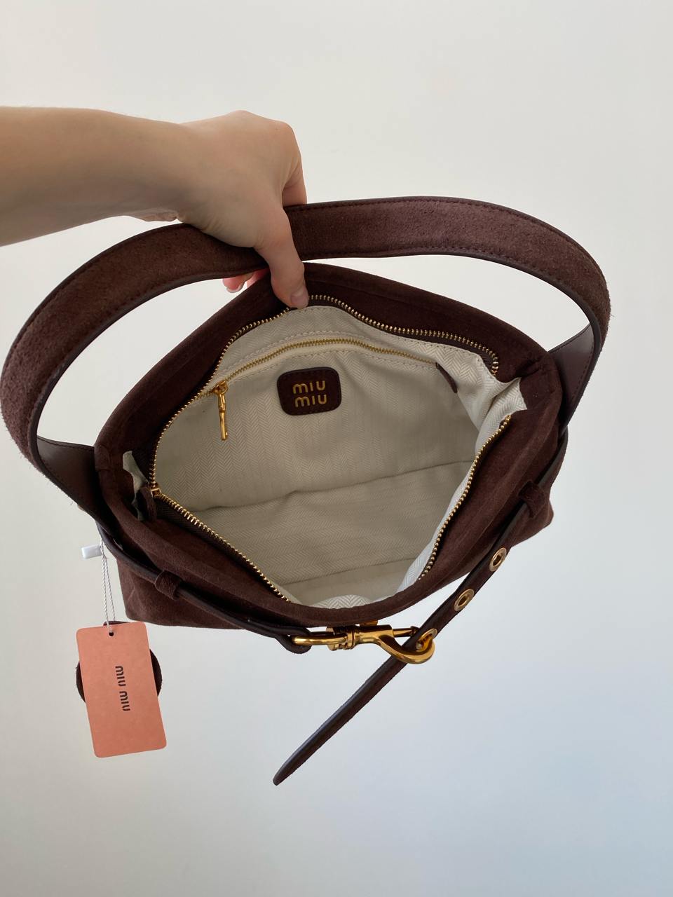 Miu Miu Aventure Nappa Leather Bag Chocolate Suede - 15