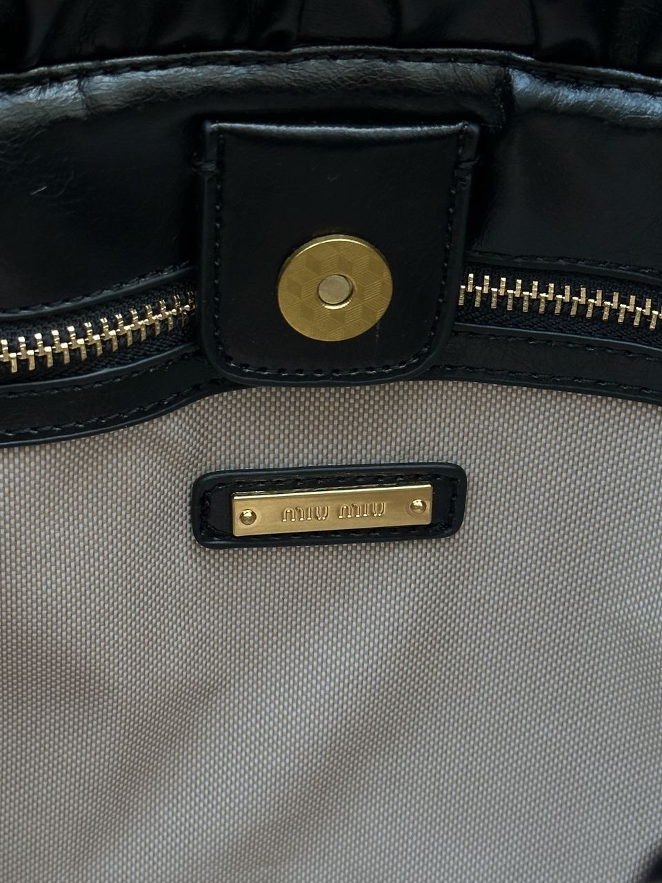 Miu Miu Black Vitello Lux Leather Gathered Tote - 12