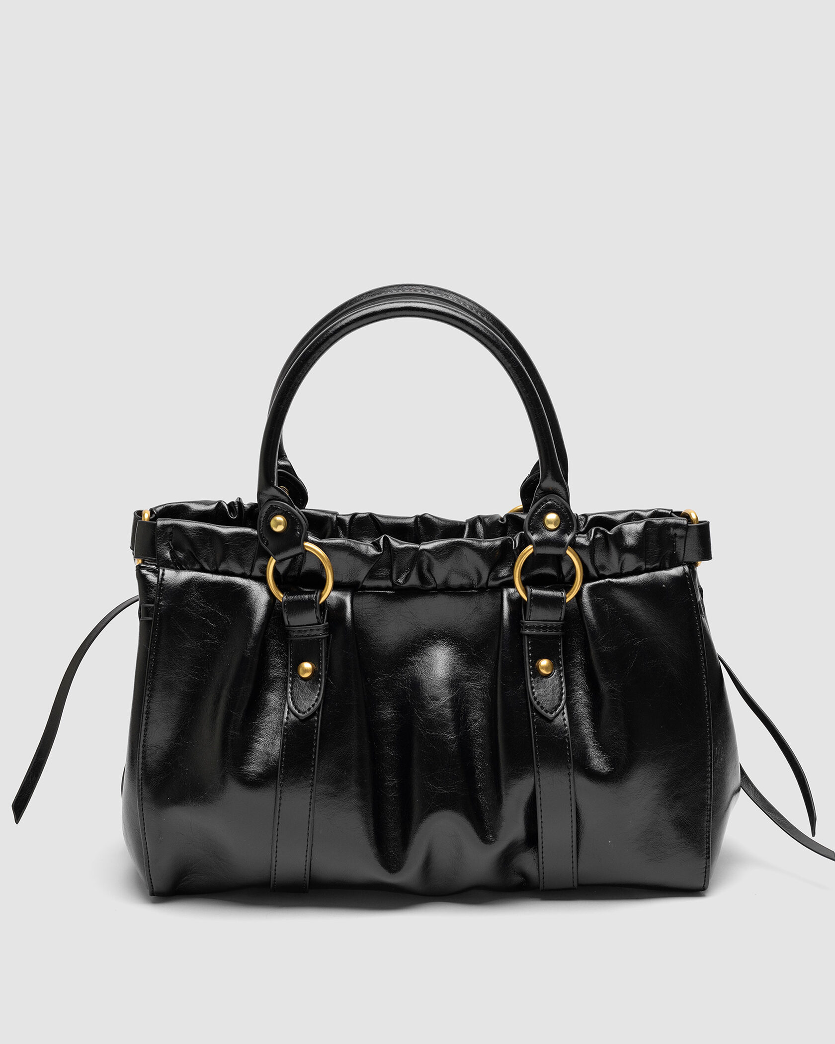 Miu Miu Black Vitello Lux Leather Gathered Tote - 2