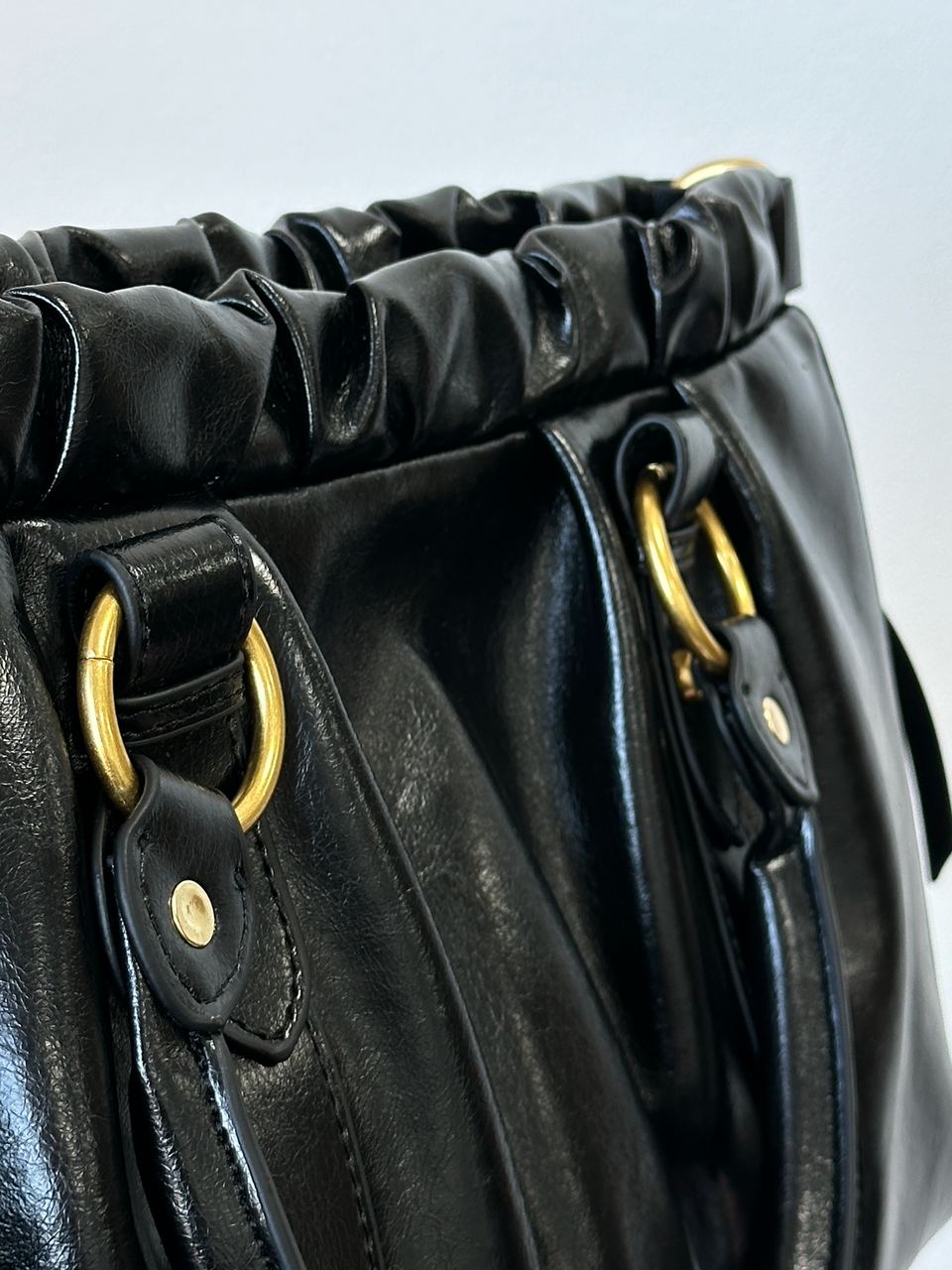 Miu Miu Black Vitello Lux Leather Gathered Tote - 8