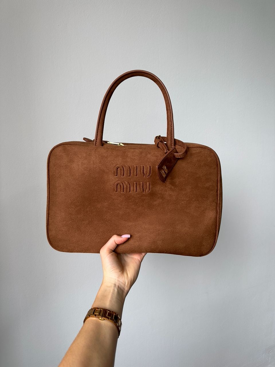 Miu Miu Brown Textile Beau Top-Handle Bag - 2