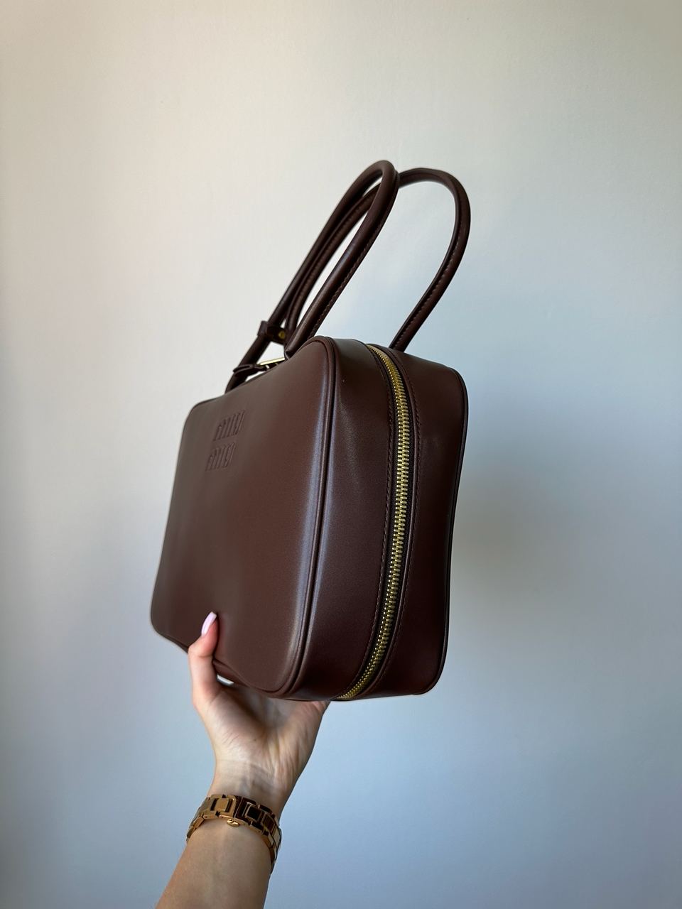 Miu Miu Chocolate Leather Beau Top-Handle Bag - 3