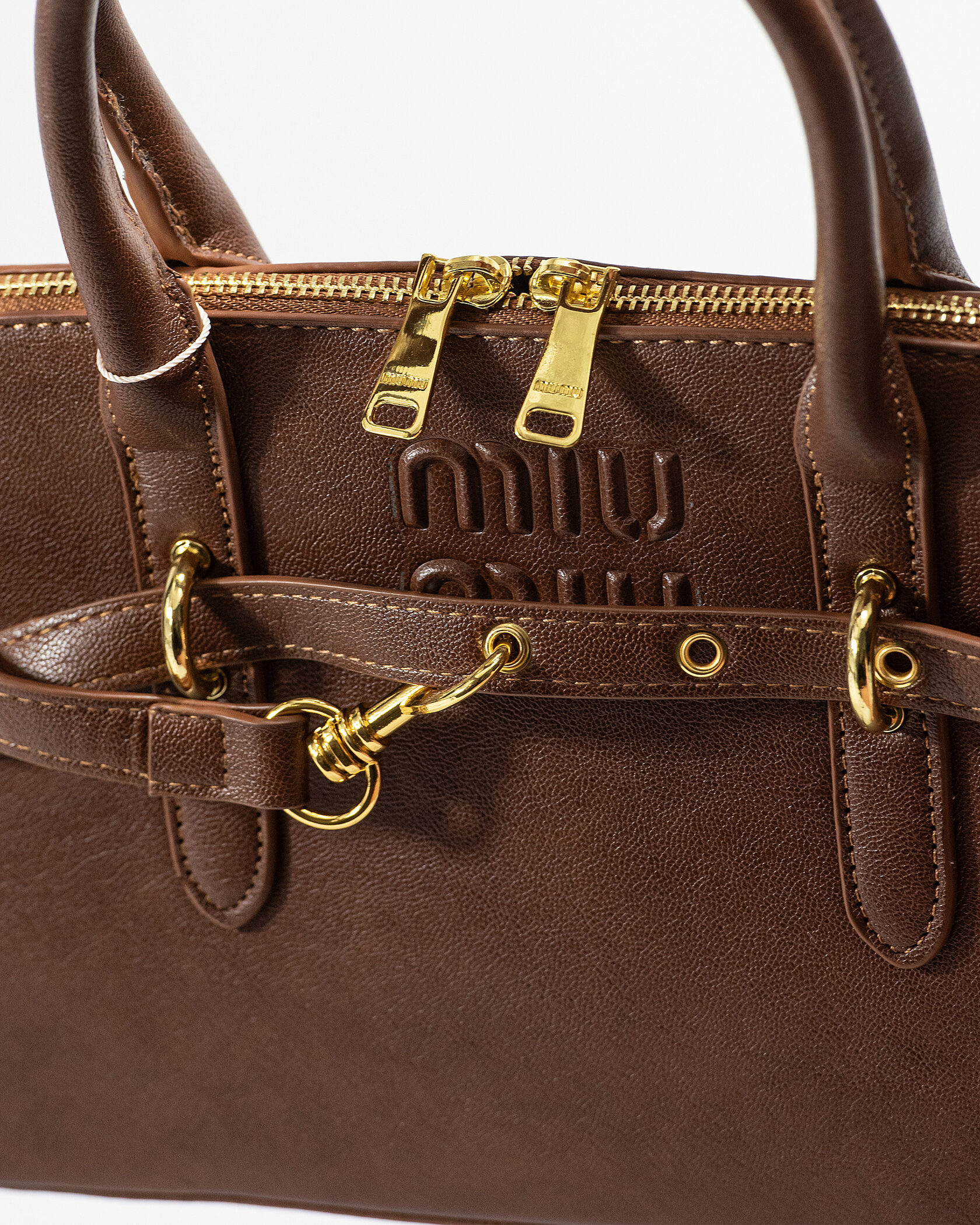 Miu Miu Classic Leather Bowler Bag Brown - 5