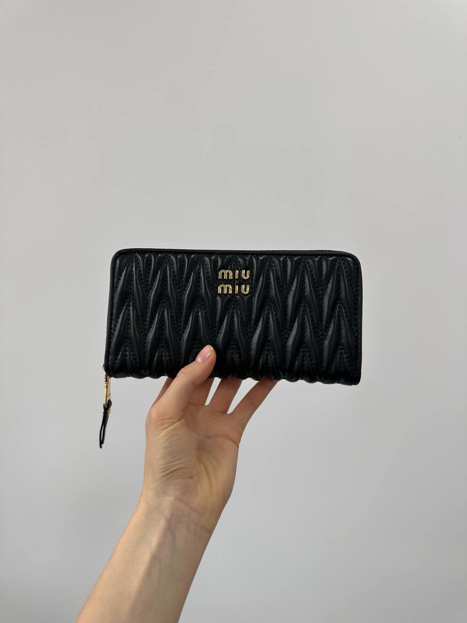 Miu Miu Large Matelassé Nappa Leather Wallet Black - 4