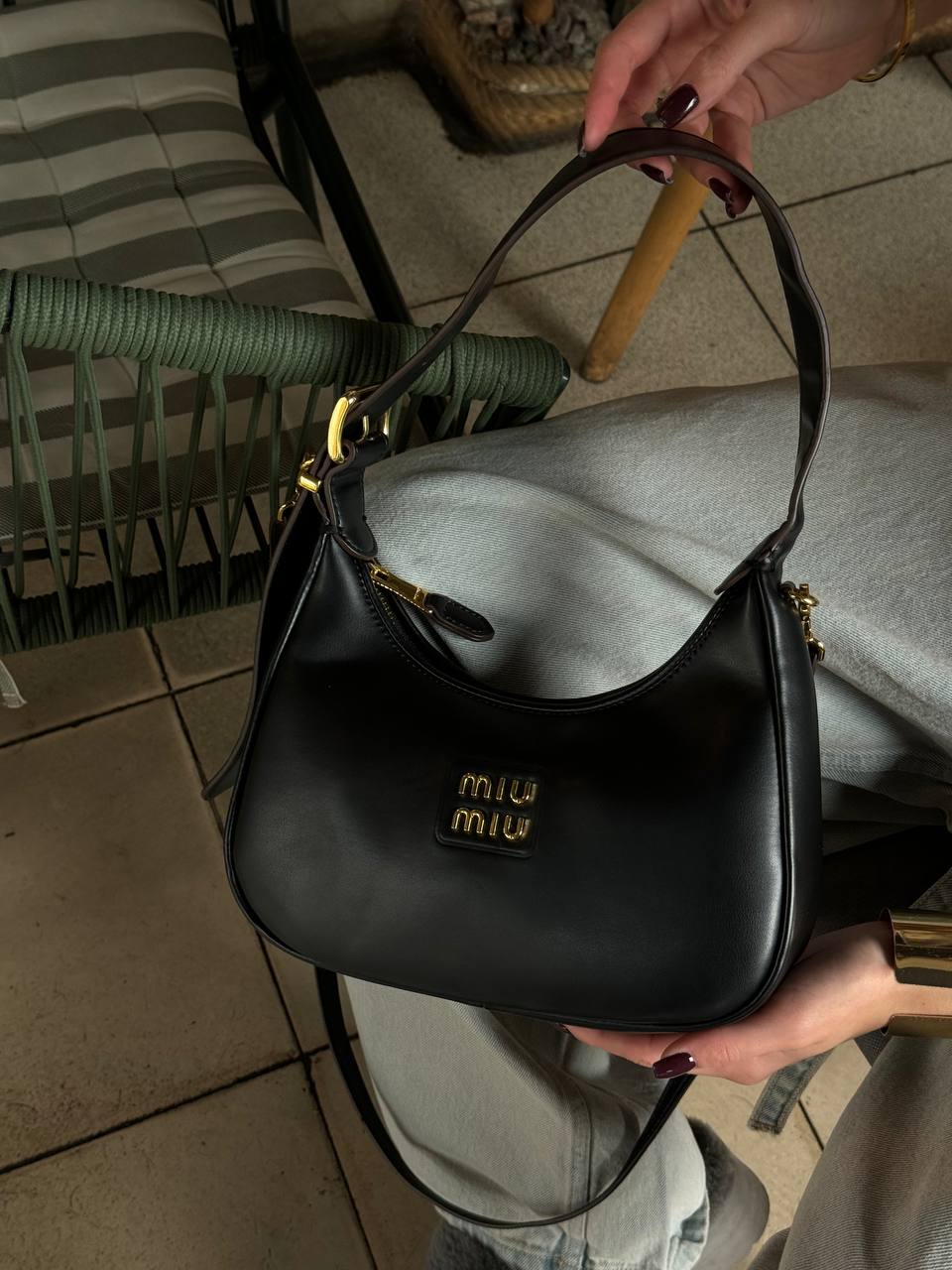 Miu Miu Leather Hobo Bag Black - 5