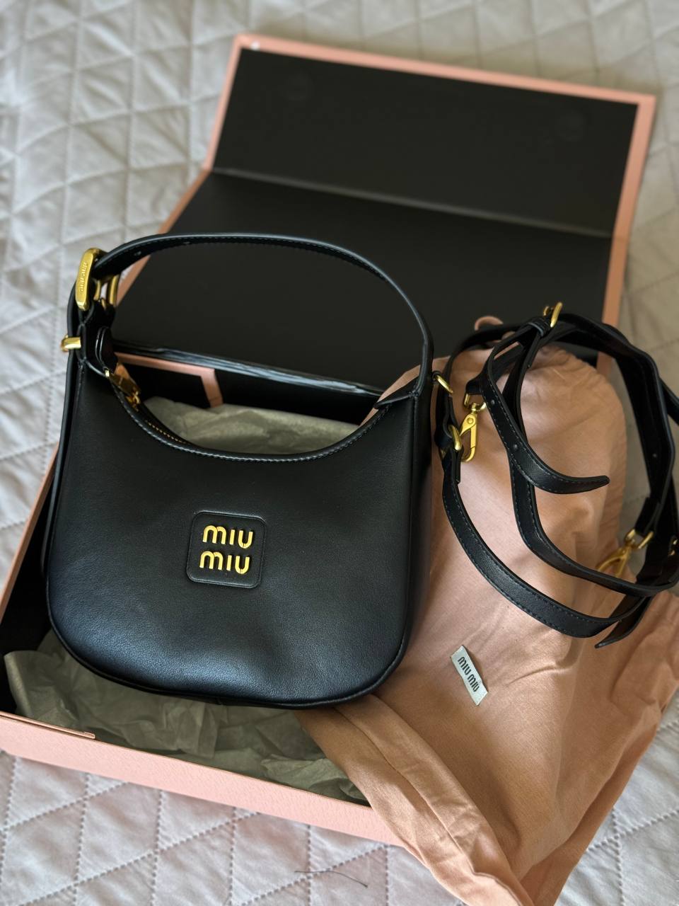 Miu Miu Leather Hobo Bag Black - 2
