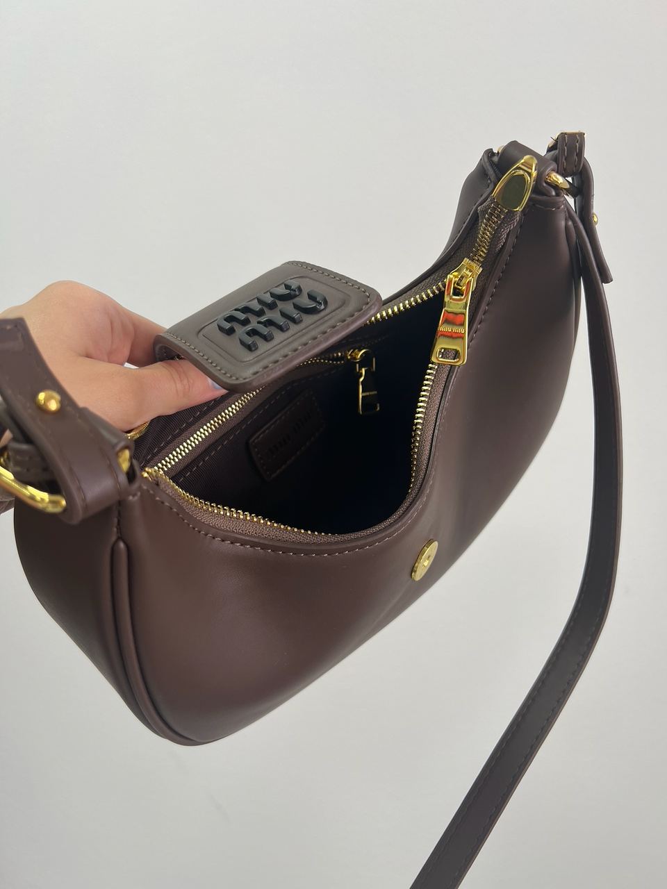 Miu Miu Leather Hobo Bag Brown - 13