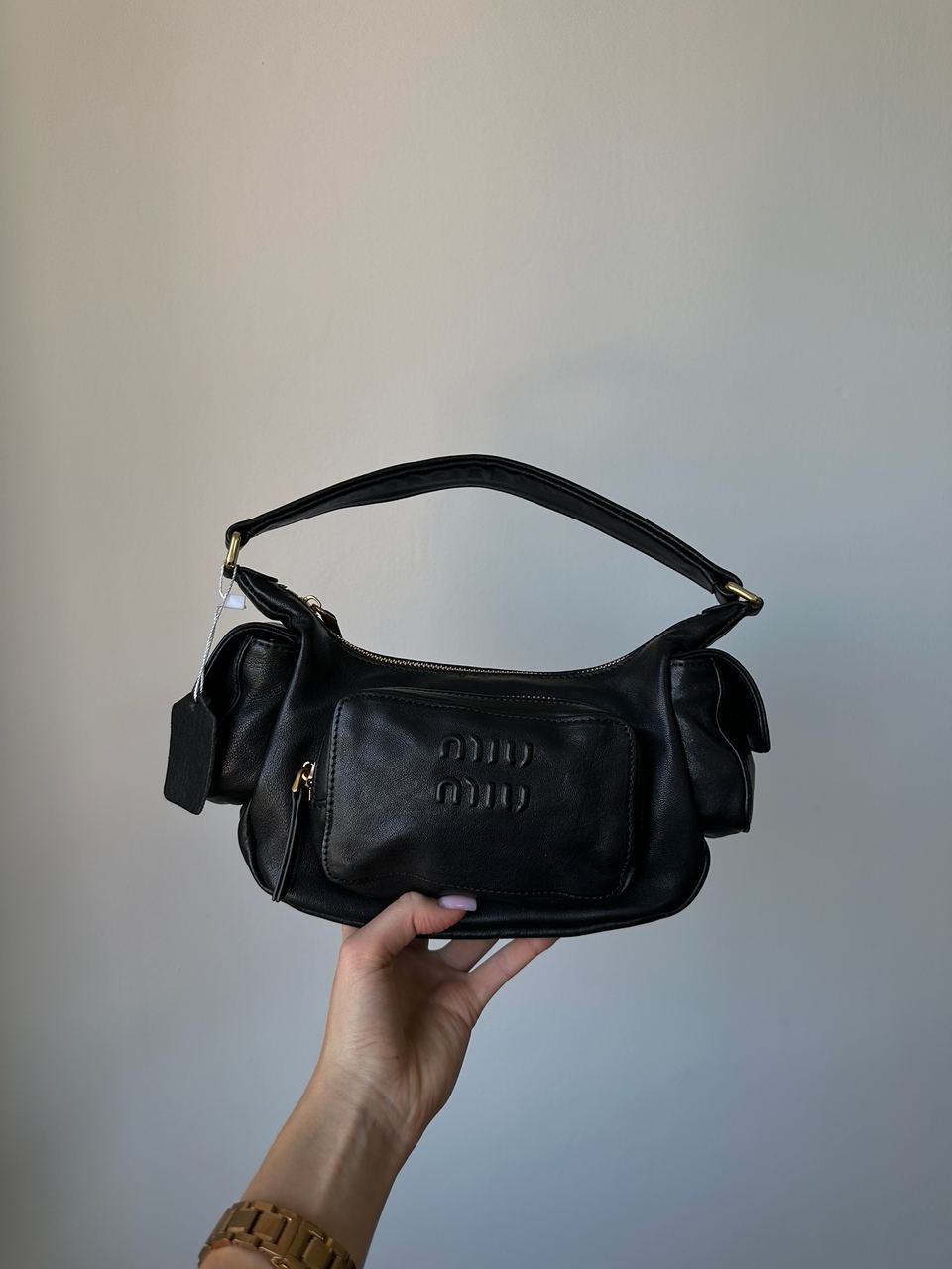 Miu Miu Nappa Leather Pocket Bag Black - 2