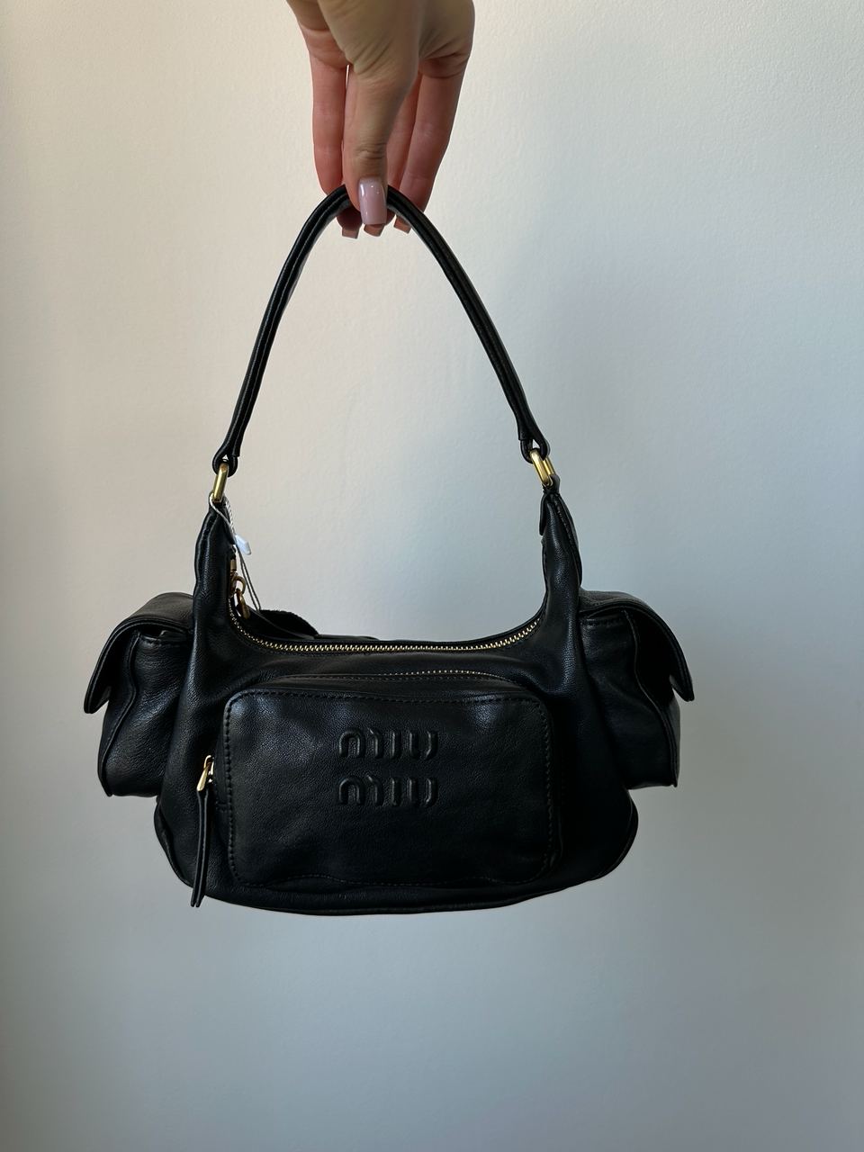 Miu Miu Nappa Leather Pocket Bag Black - 3