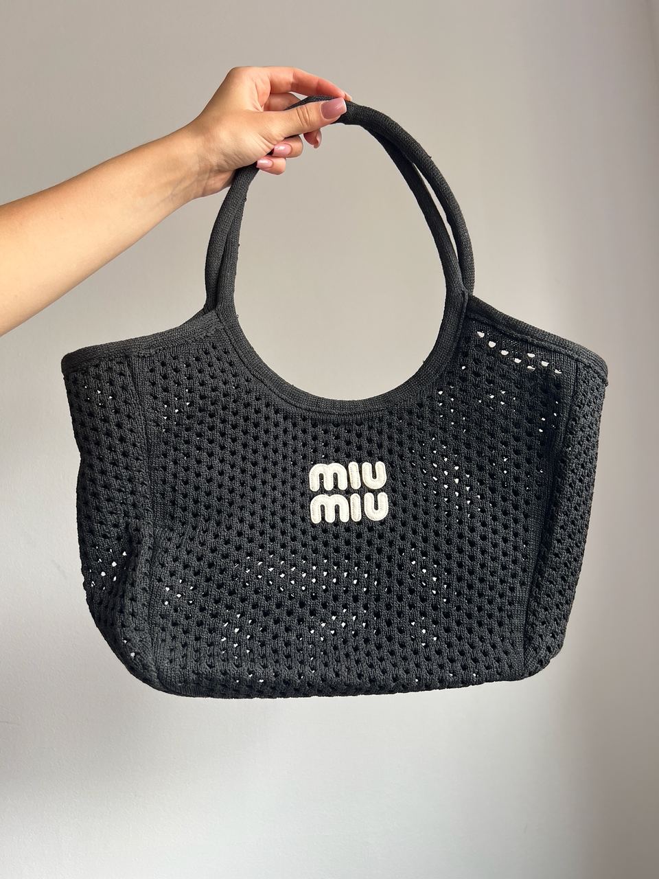 Miu Miu Raffia And Linen Tote Bag Black - 2