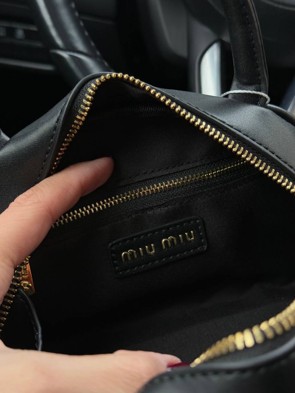 Miu Miu Semi-Circle Leather Top Handle Bag Black - 7