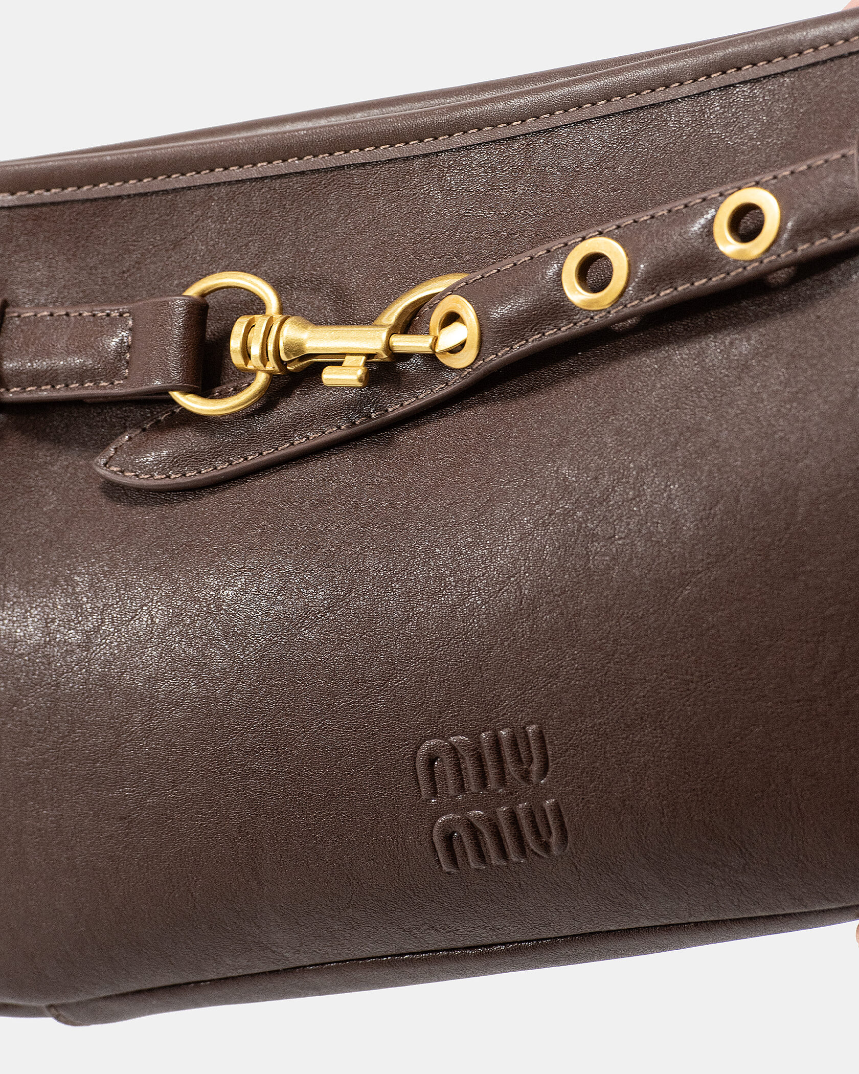 Miu Miu Small Baguette Shoulder Bag in Brown Leather - 10