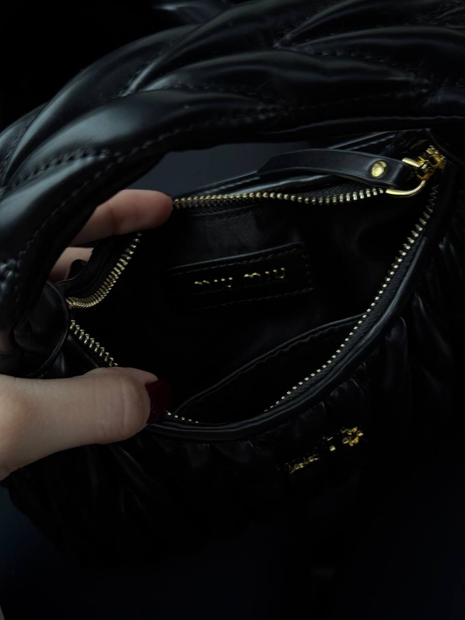Miu Miu Wander Matelassé Mini Hobo Bag Black - 4