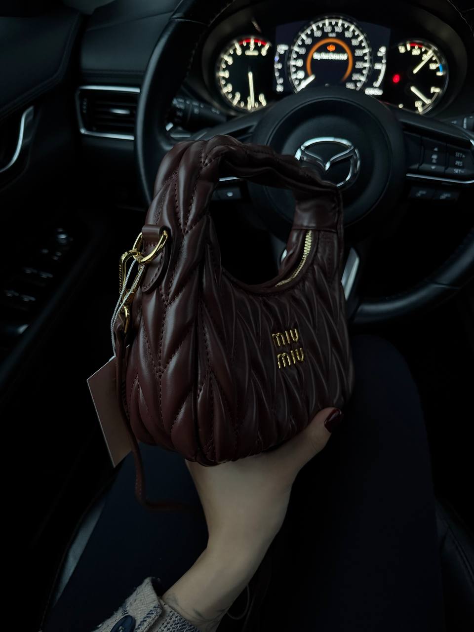 Miu Miu Wander Matelassé Mini Hobo Bag Chocolate - 5