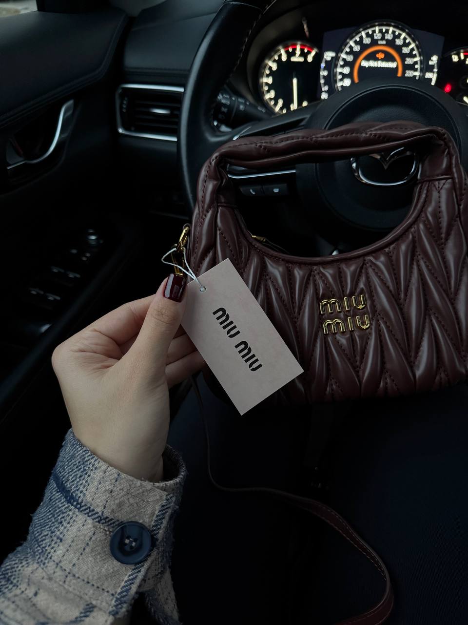 Miu Miu Wander Matelassé Mini Hobo Bag Chocolate - 6