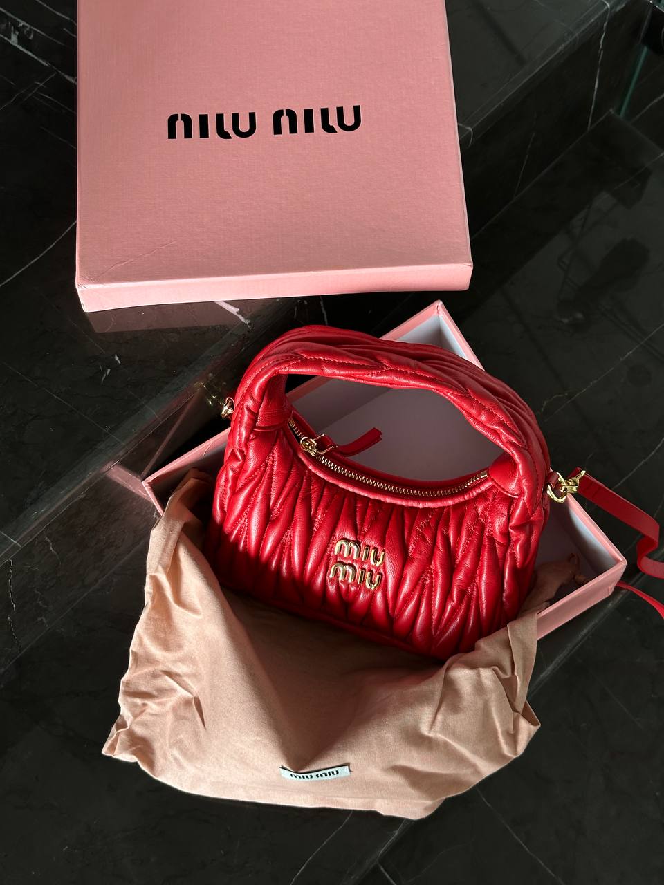 Miu Miu Wander Matelassé Mini Hobo Bag Red - 2