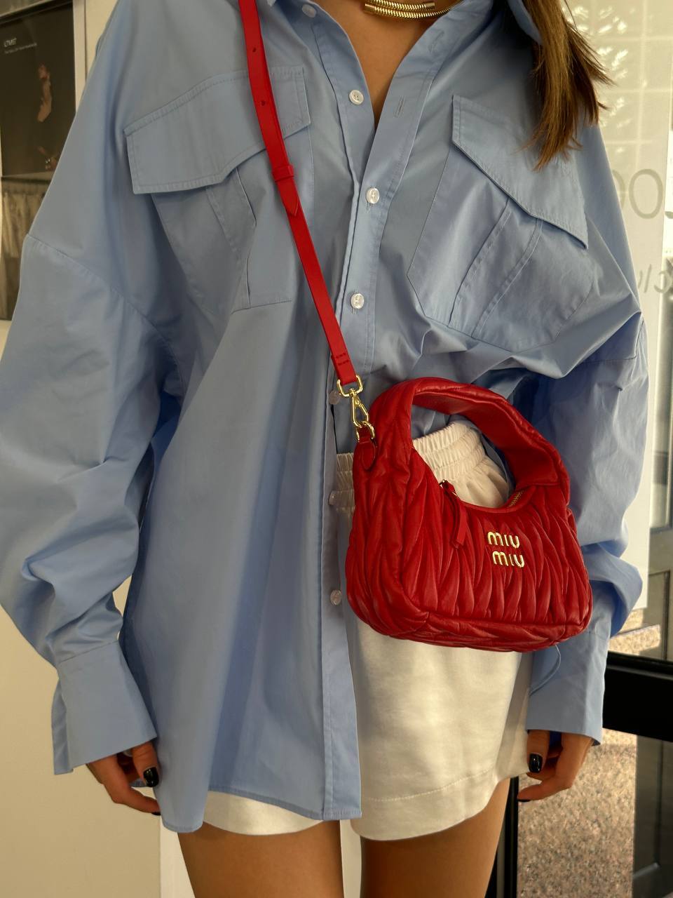 Miu Miu Wander Matelassé Mini Hobo Bag Red - 4