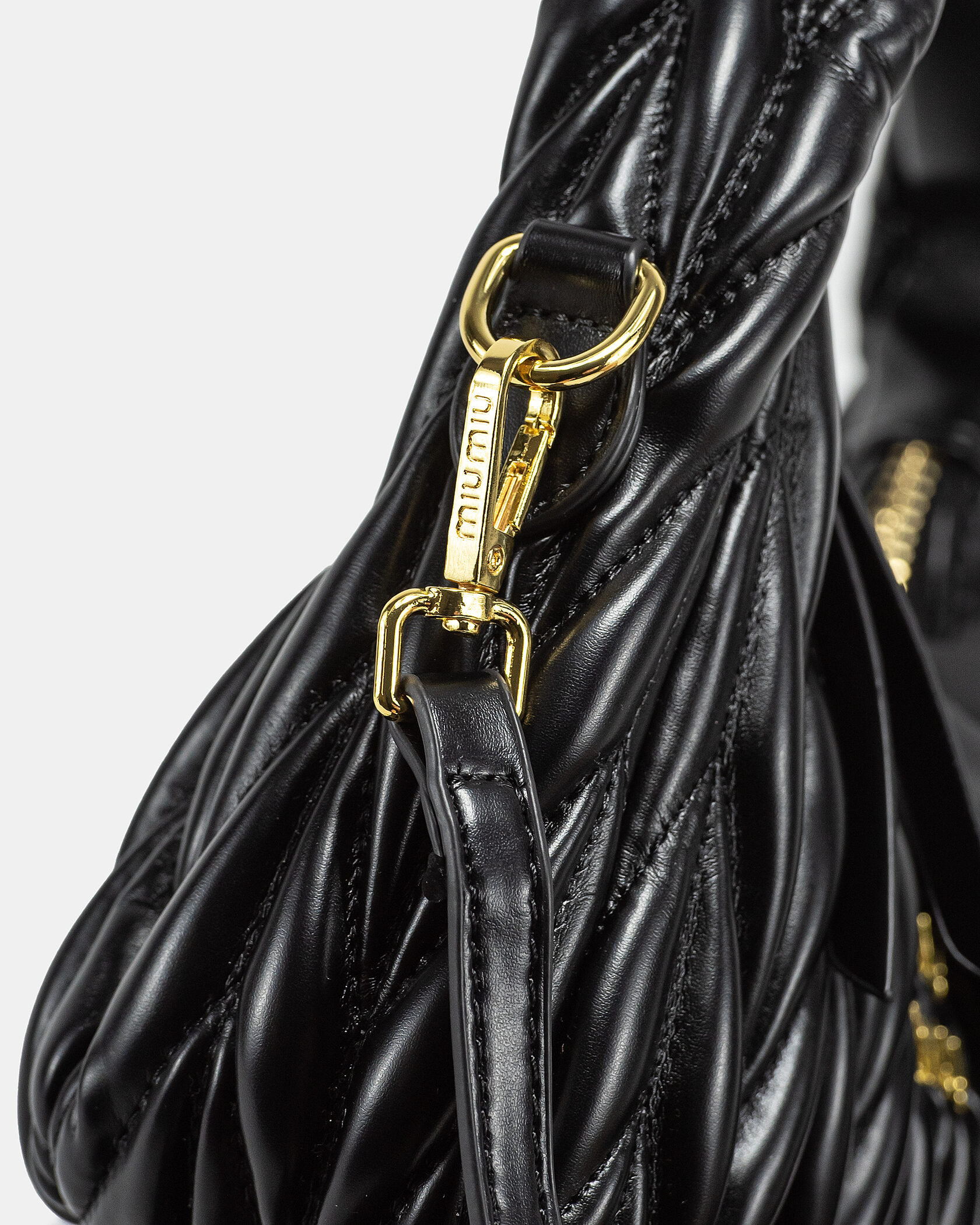 Miu Miu Wander Matelassé Nappa Leather Mini Hobo Bag Black - 10