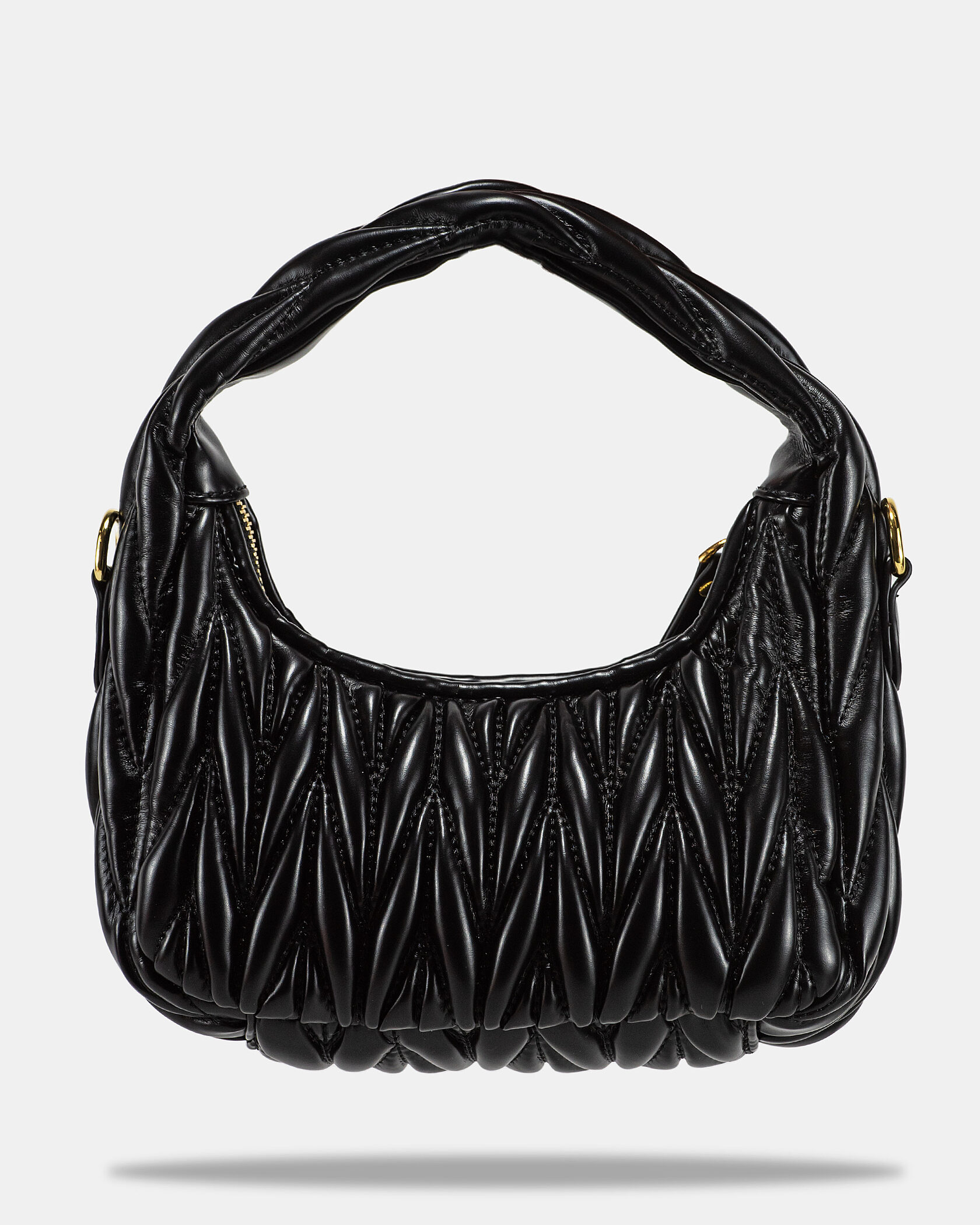 Miu Miu Wander Matelassé Nappa Leather Mini Hobo Bag Black - 11