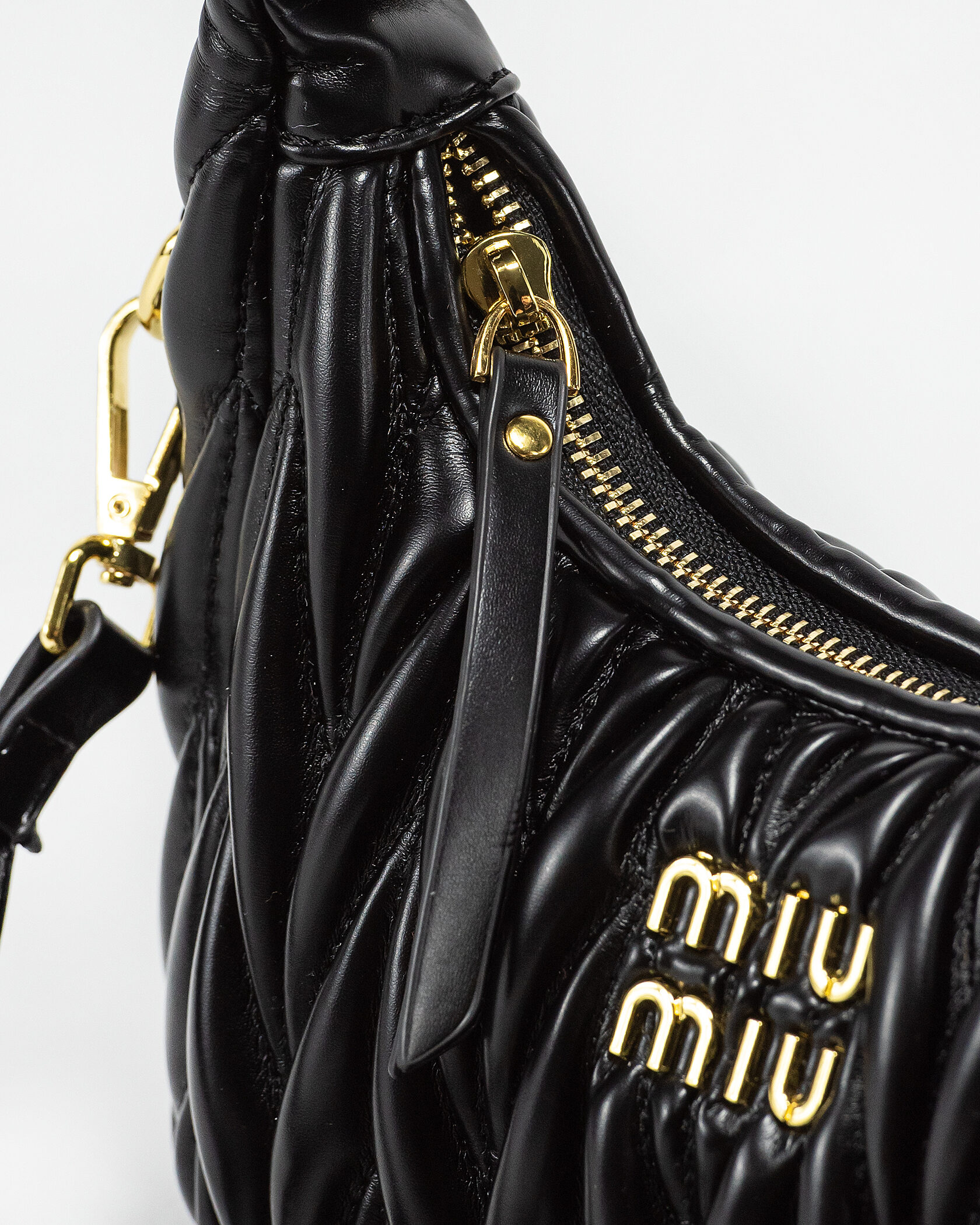 Miu Miu Wander Matelassé Nappa Leather Mini Hobo Bag Black - 13