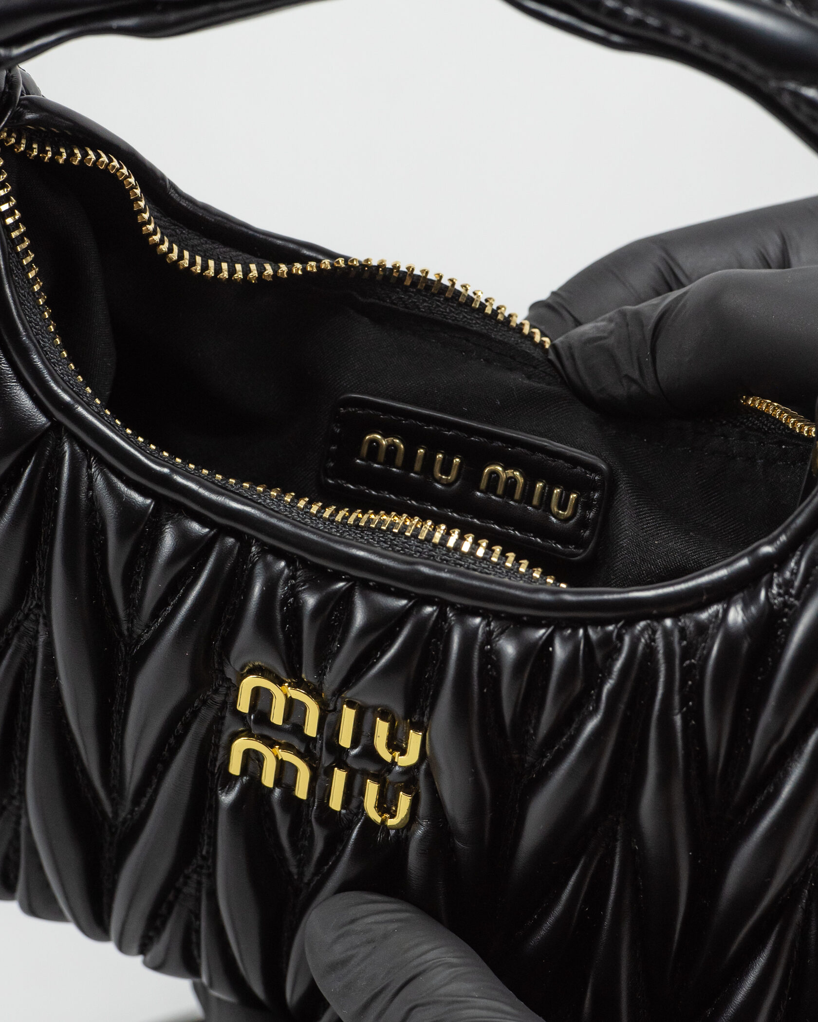 Miu Miu Wander Matelassé Nappa Leather Mini Hobo Bag Black - 14