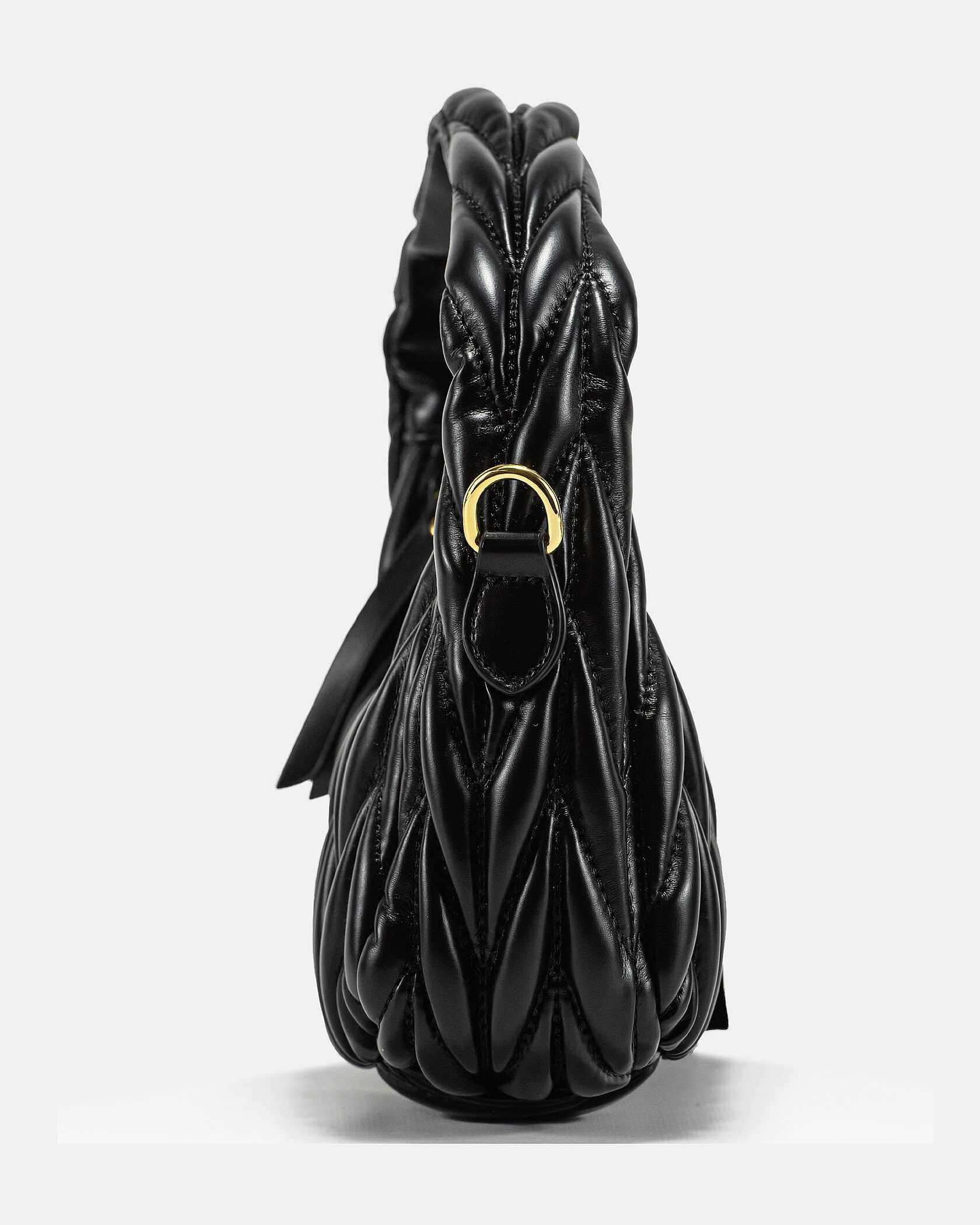 Miu Miu Wander Matelassé Nappa Leather Mini Hobo Bag Black - 9