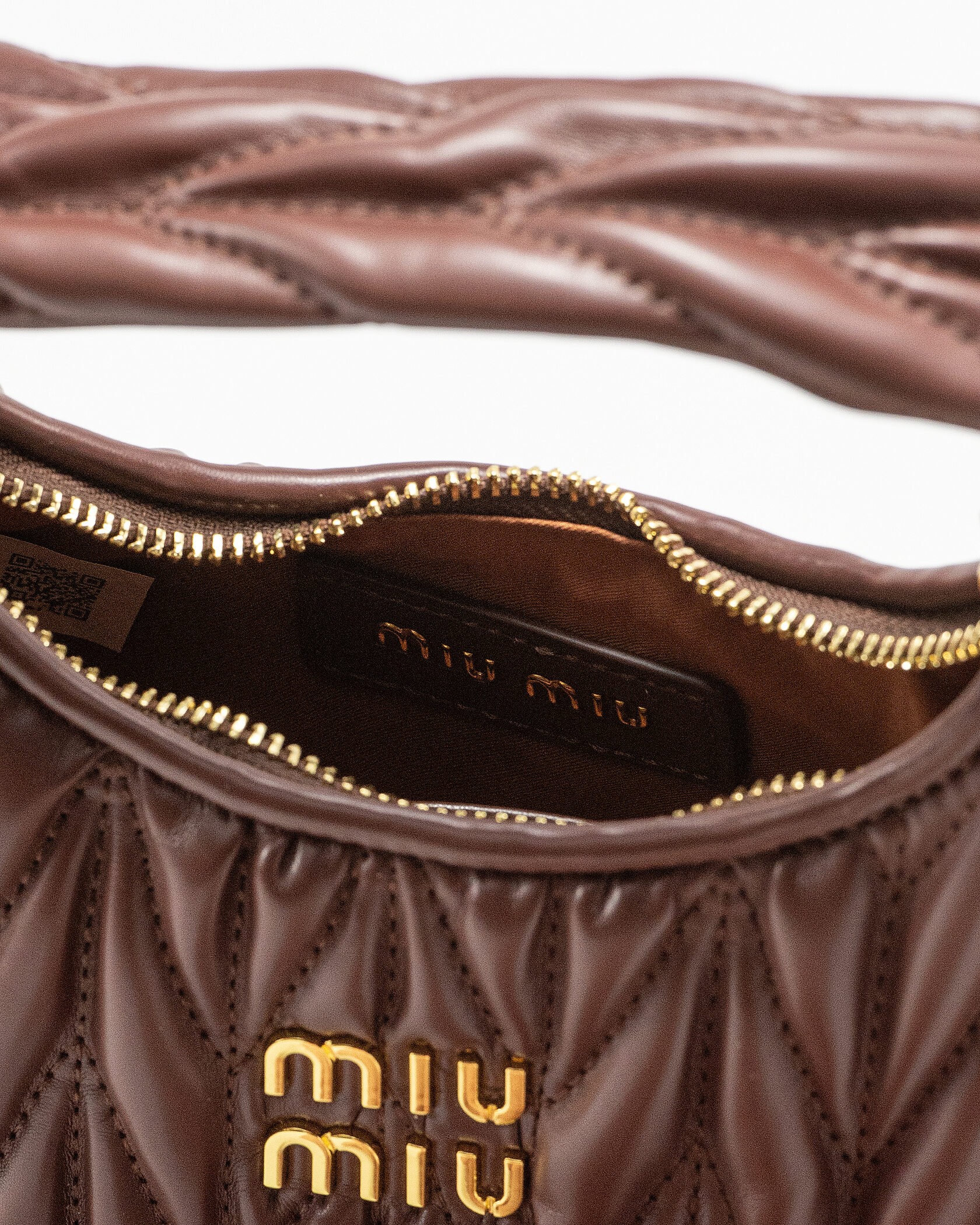 Miu Miu Wander Matelassé Nappa Leather Mini Hobo Bag Brown - 14