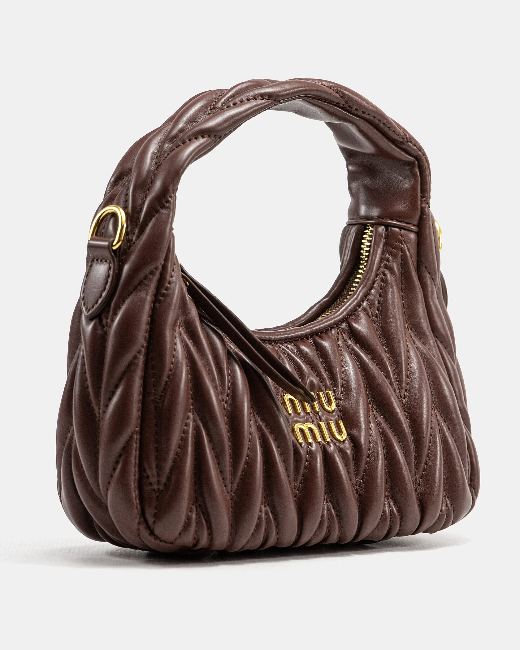 Miu Miu Wander Matelassé Nappa Leather Mini Hobo Bag Brown - 6