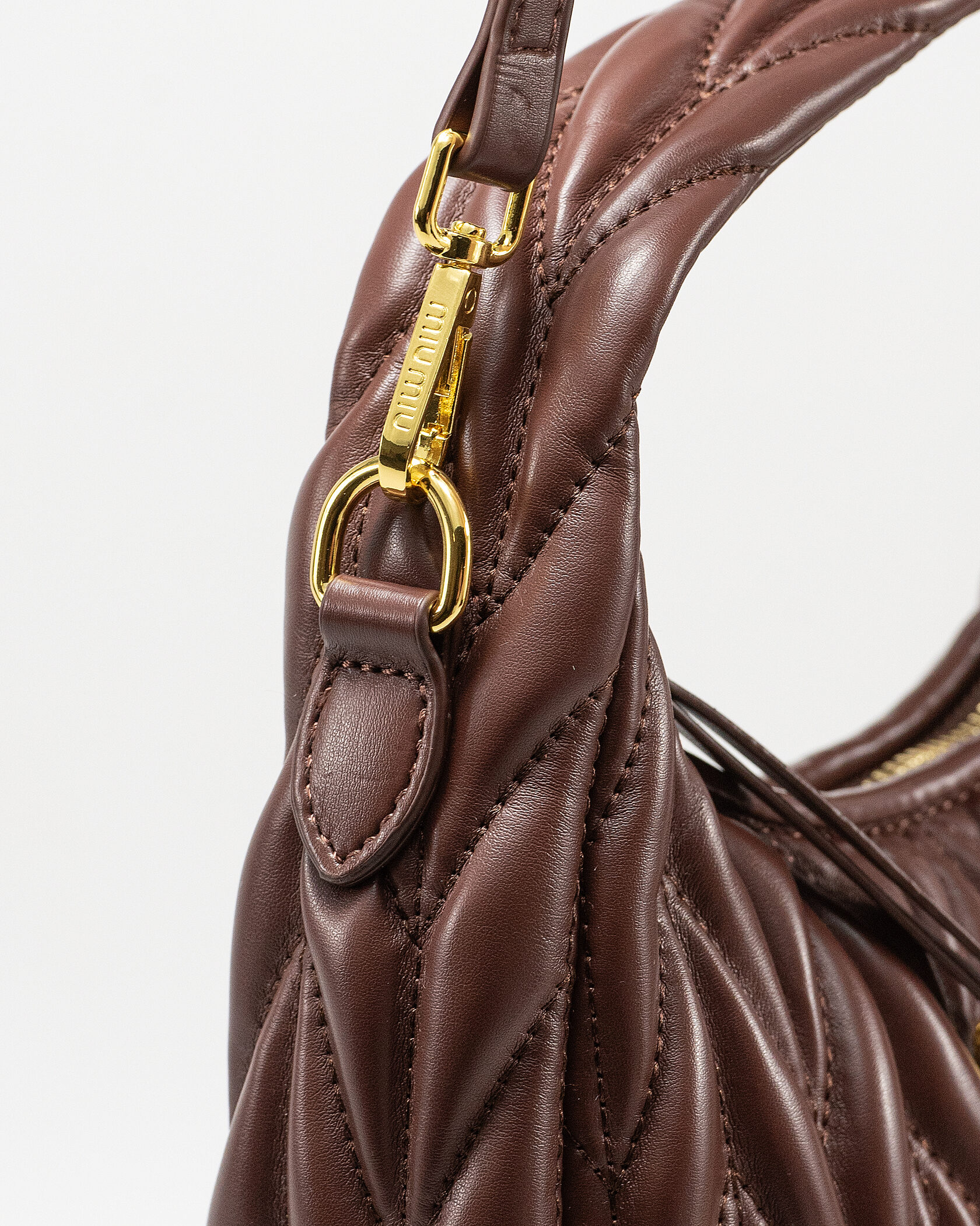 Miu Miu Wander Matelassé Nappa Leather Mini Hobo Bag Brown - 8