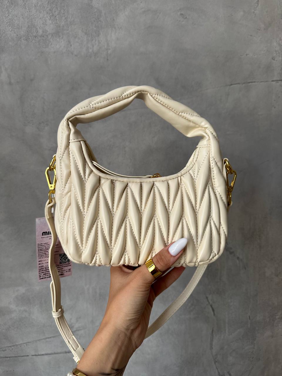 Miu Miu Wander Matelassé Nappa Leather Mini Hobo Bag Cream - 12
