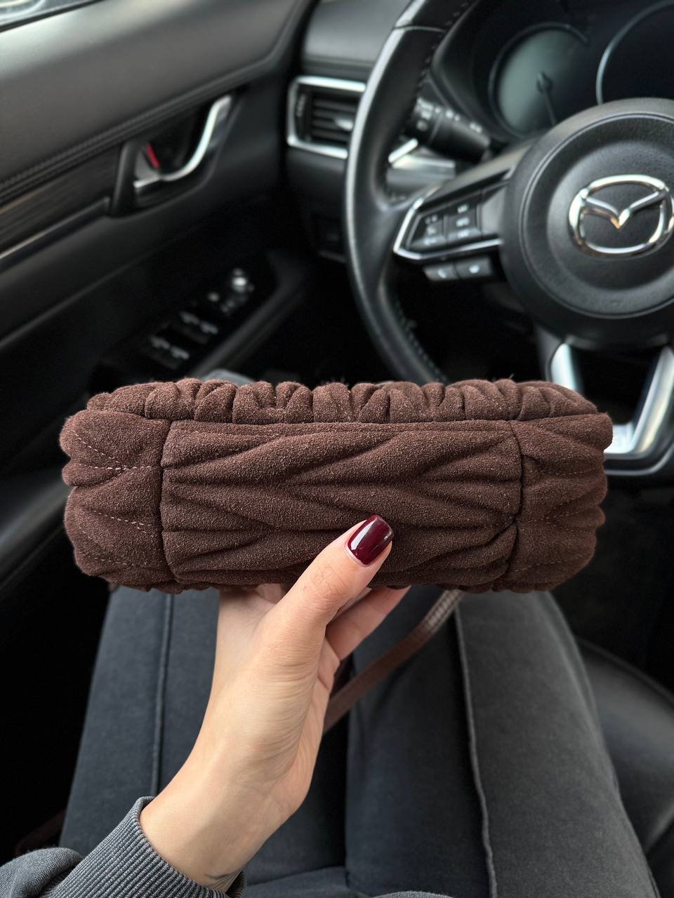 Miu Miu Wander Matelassé Nappa Suede Mini Hobo Bag Brown - 11