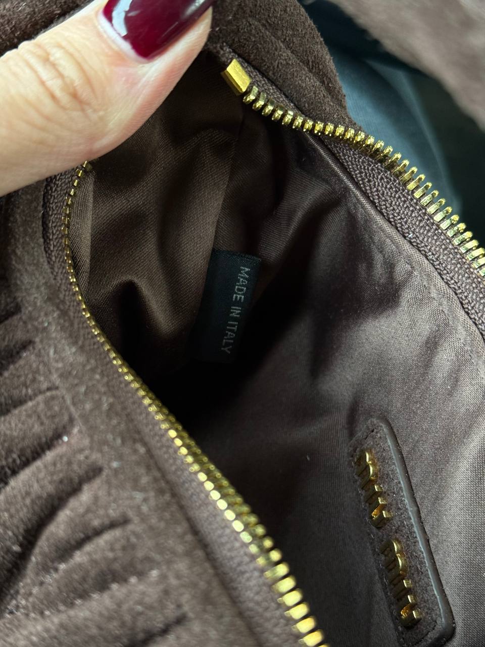 Miu Miu Wander Matelassé Nappa Suede Mini Hobo Bag Brown - 15