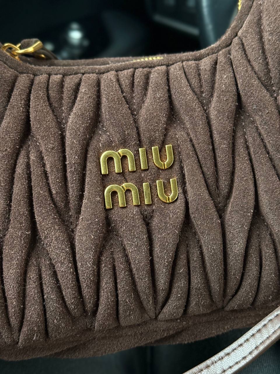 Miu Miu Wander Matelassé Nappa Suede Mini Hobo Bag Brown - 5