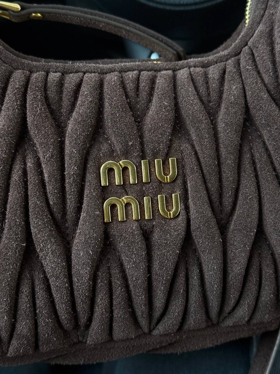 Miu Miu Wander Matelassé Nappa Suede Mini Hobo Bag Brown - 6