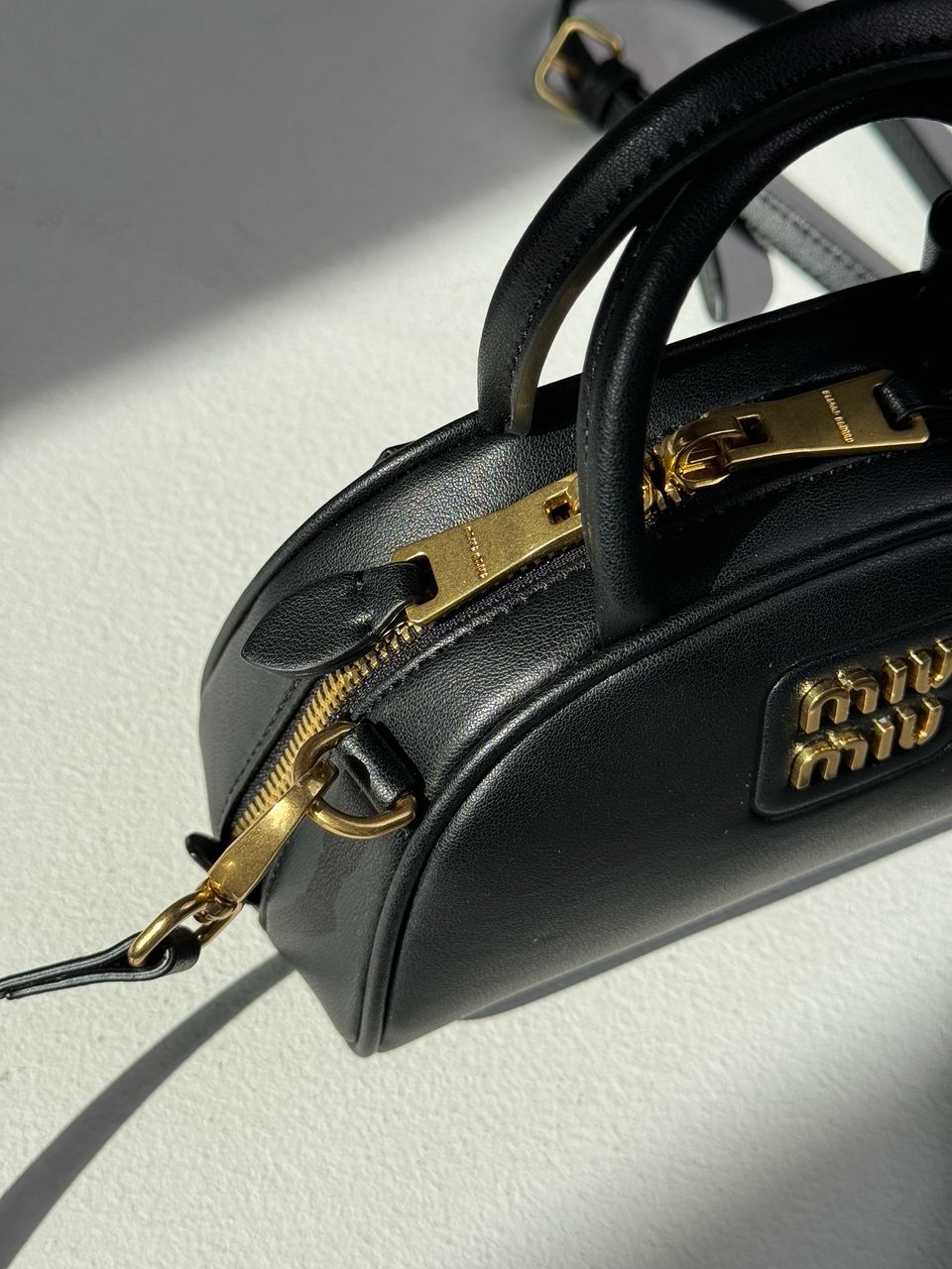 MiuMiu Leather Top-Handle Bag Black - 11