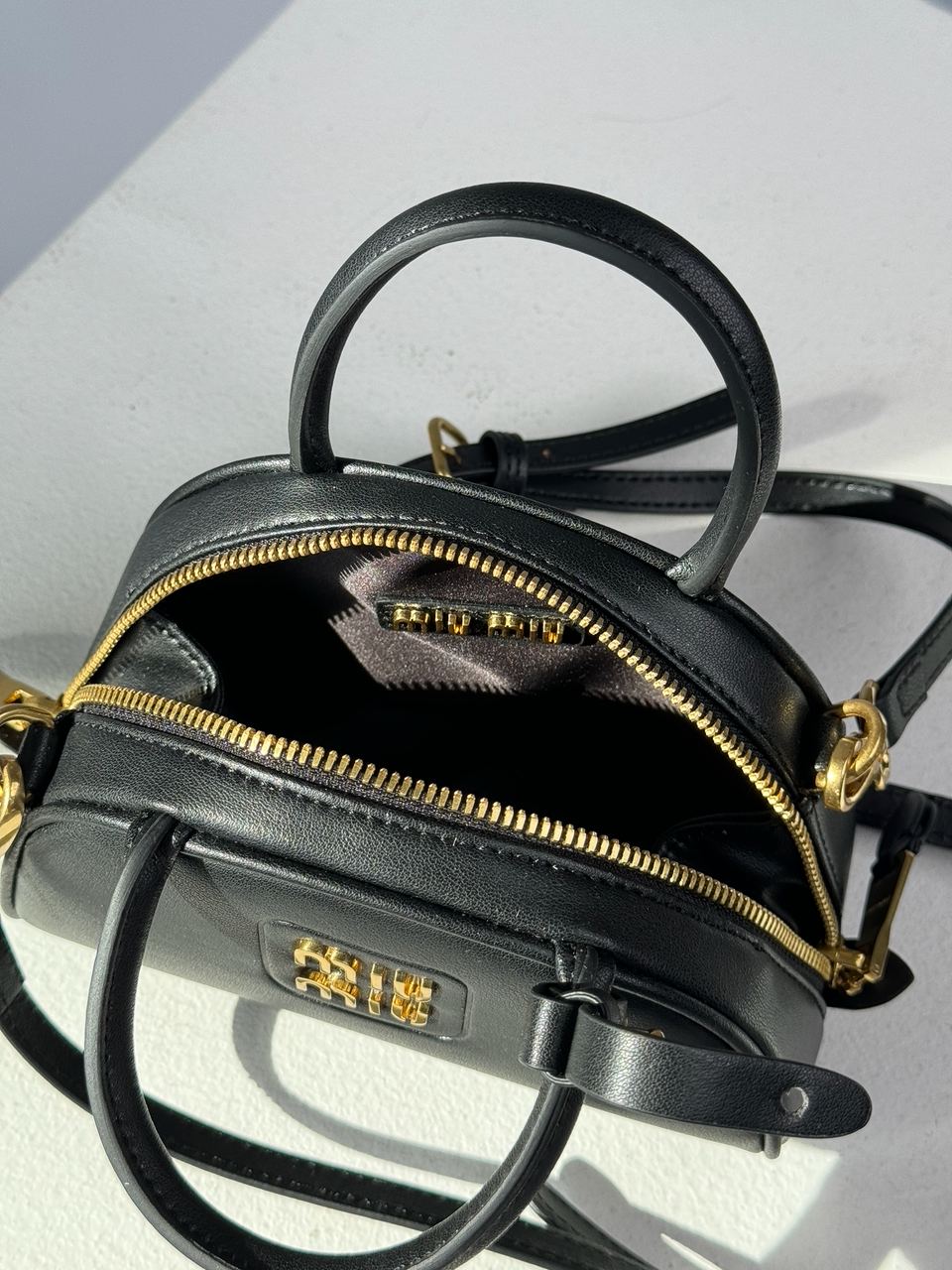 MiuMiu Leather Top-Handle Bag Black - 15