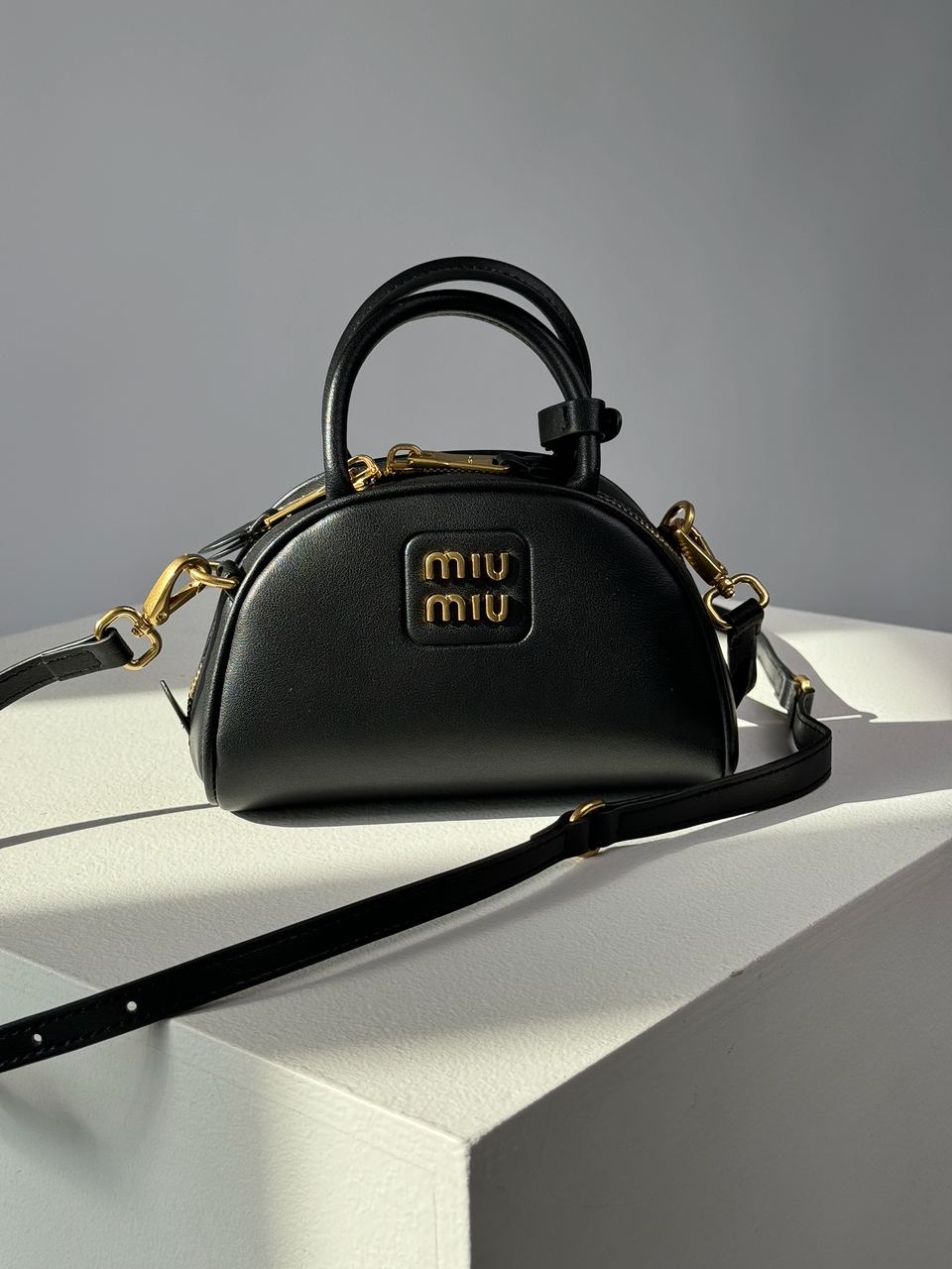 MiuMiu Leather Top-Handle Bag Black - 4