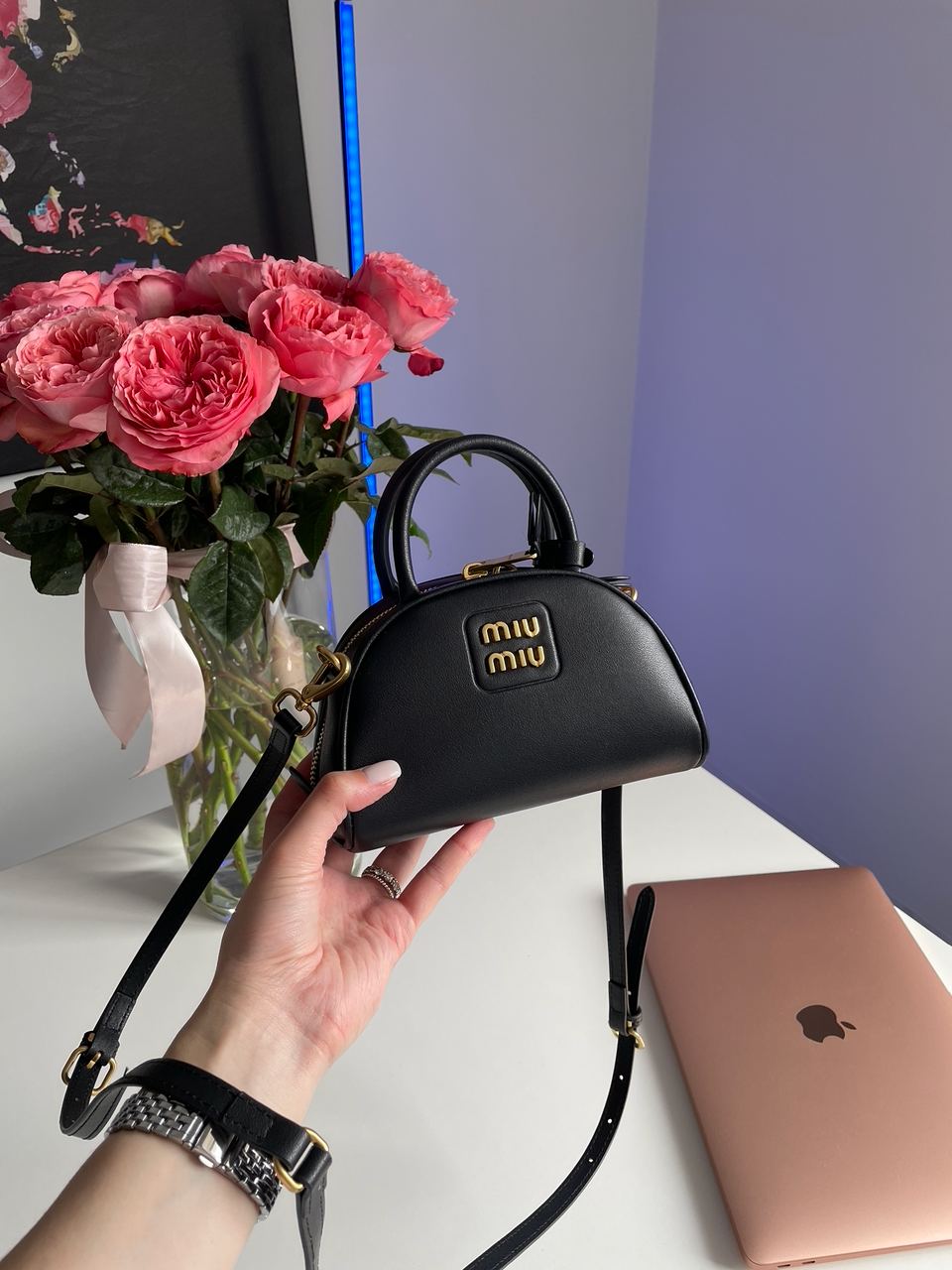 MiuMiu Leather Top-Handle Bag Black - 6