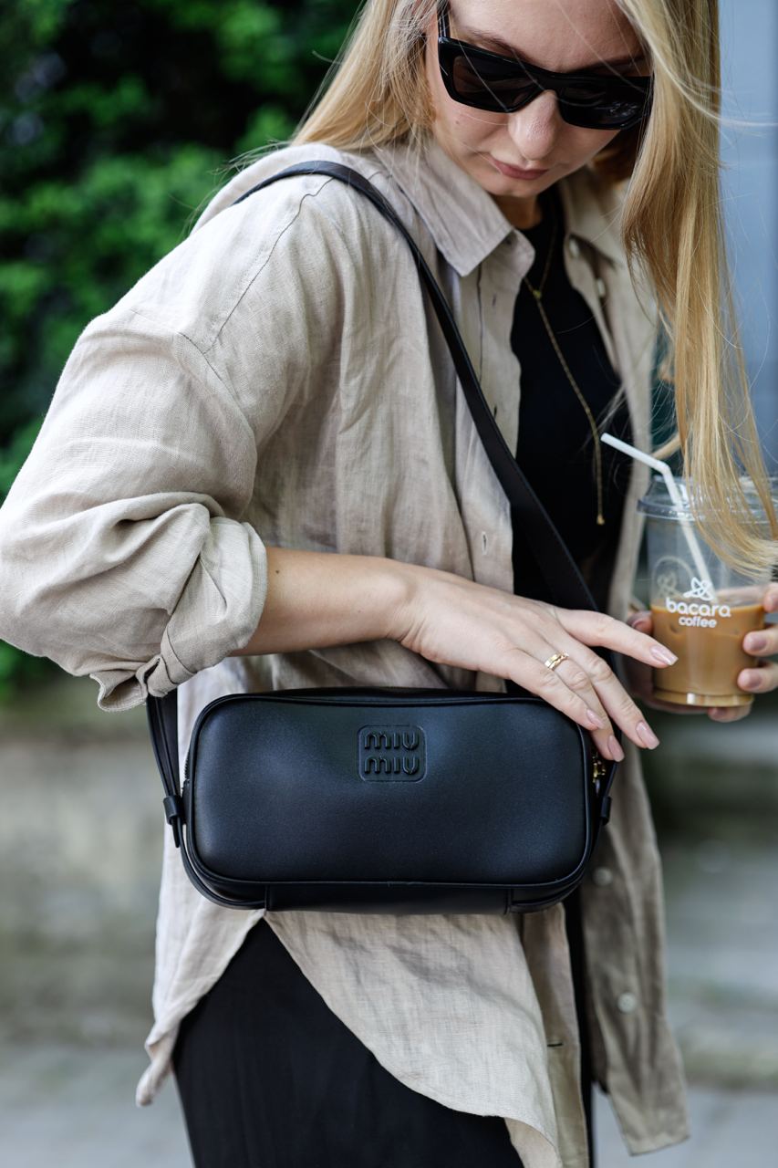 MiuMiu Nappa Leather Shoulder Bag Black - 4