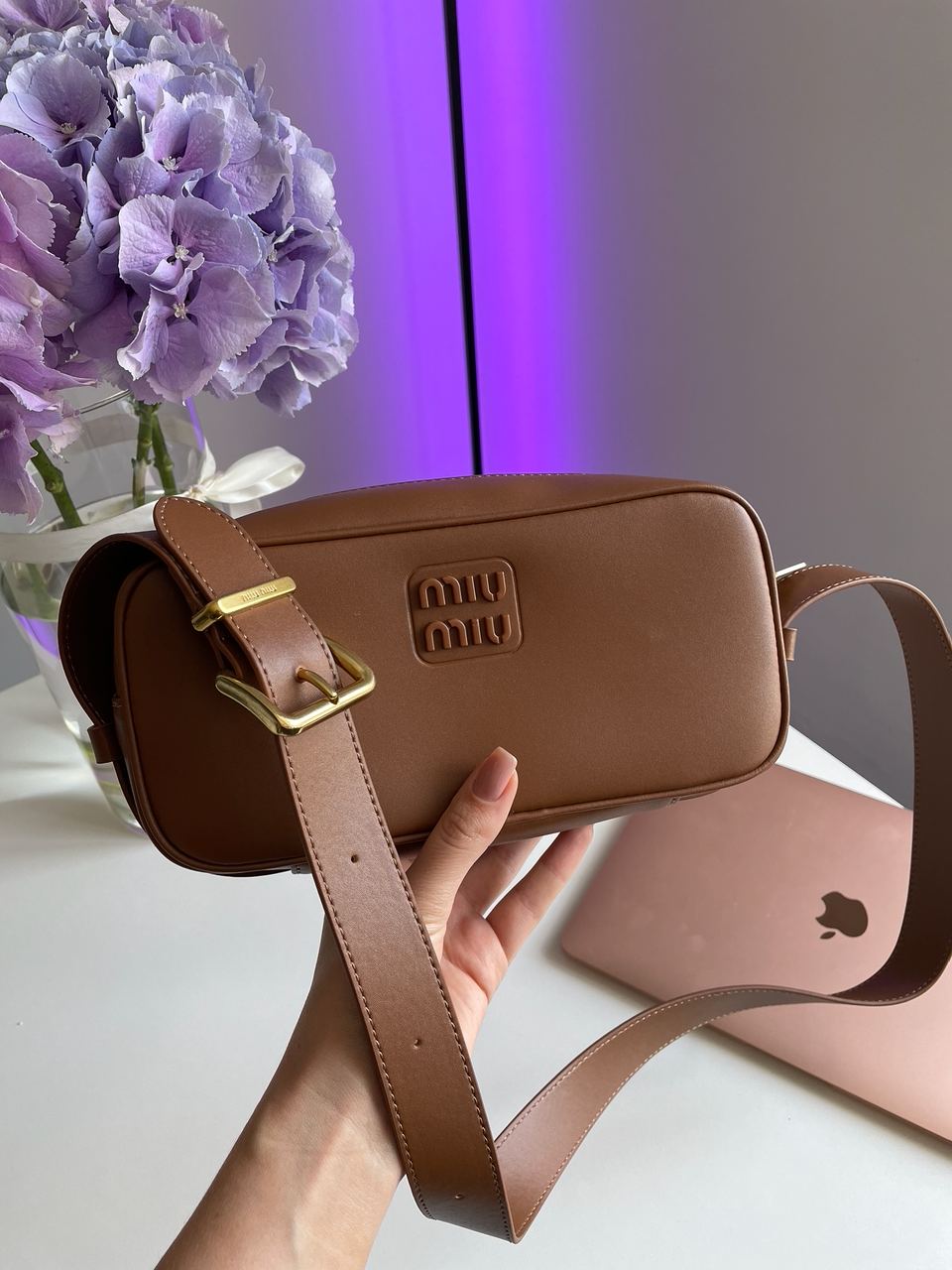 MiuMiu Nappa Leather Shoulder Bag Brown - 12